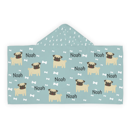 Personalized Pug Kids Hooded Towel – Name Customizable Beach & Bath Wrap for Toddlers