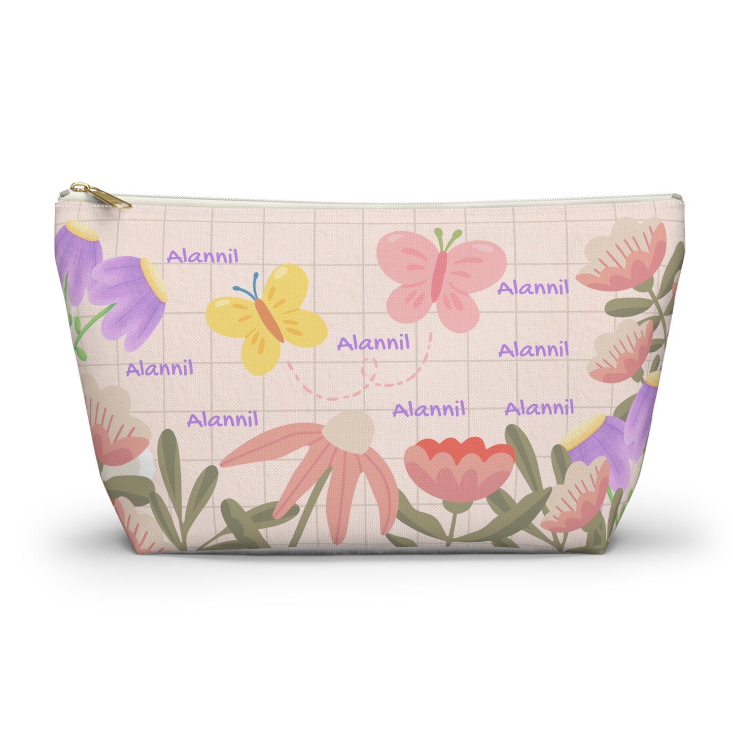 Floral Butterfly Accessory Pouch — Personalized T-Bottom Makeup Bag