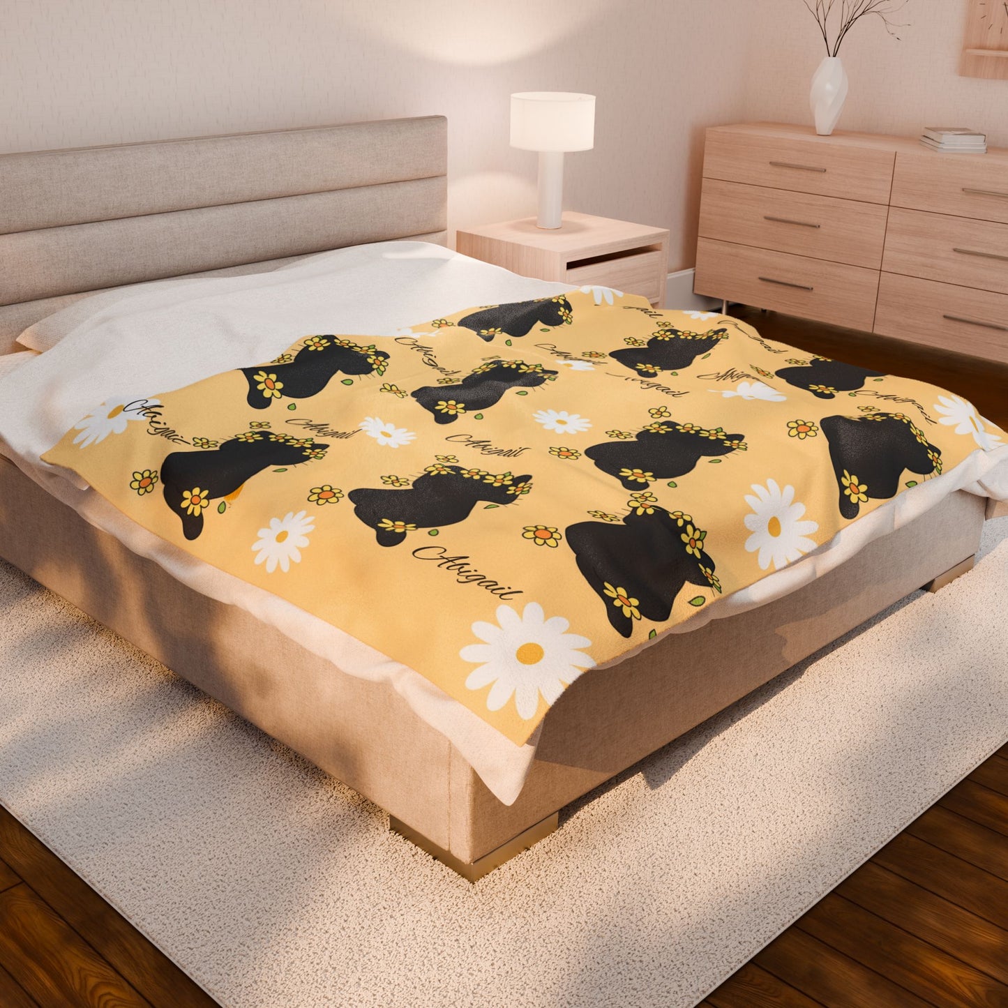 Personalized Velveteen Plush Blanket with Floral Design