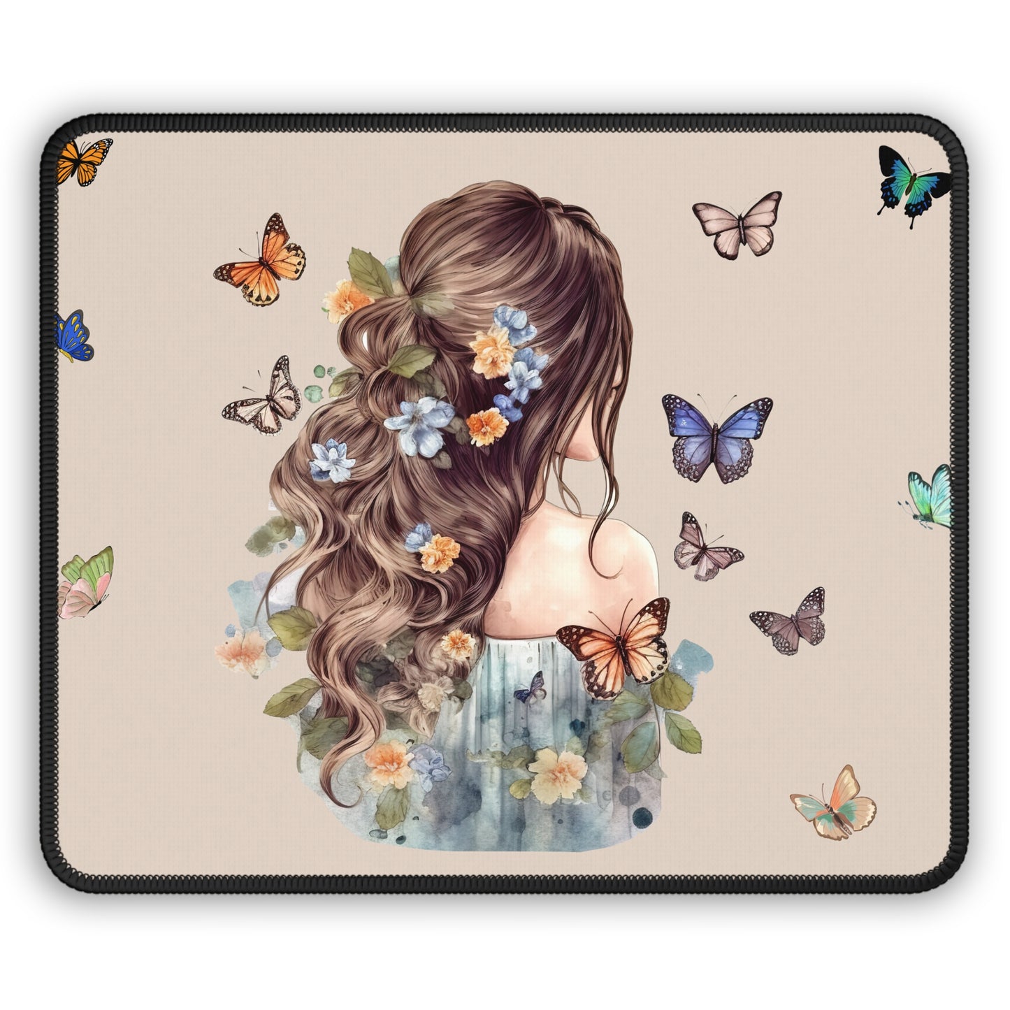 Butterfly Girl Gaming Mouse Pad — Floral Backview Design for Gamers & Desk Decor