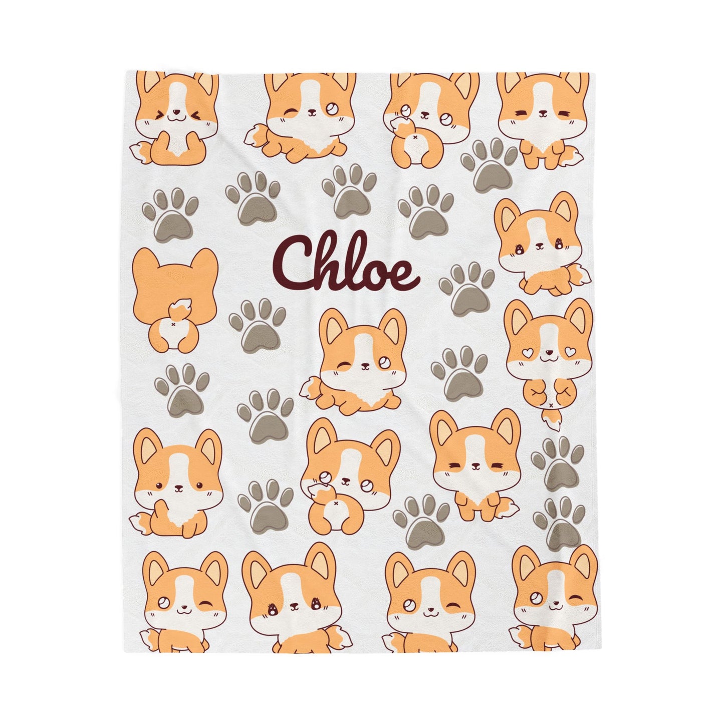 Personalized Velveteen Plush Blanket with Cute Corgis, Pet Lovers Gift, Cozy Home Decor, Kids Comfort Blanket, Custom Name Blanket