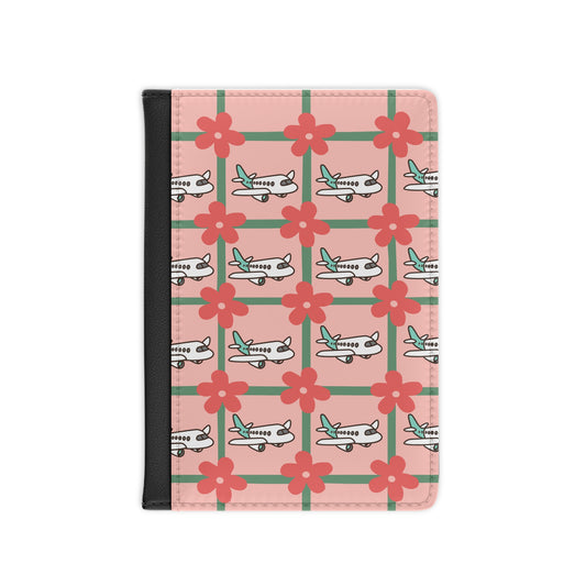 Aviator Floral Passport Cover — Retro Plane & Pink Flower Travel Case