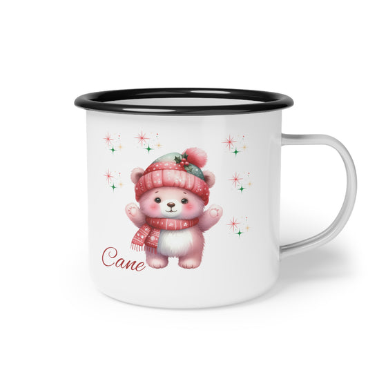 Cute Holiday Bear Enamel Camp Cup — 'Cane' Winter Mug for Camping & Gifts