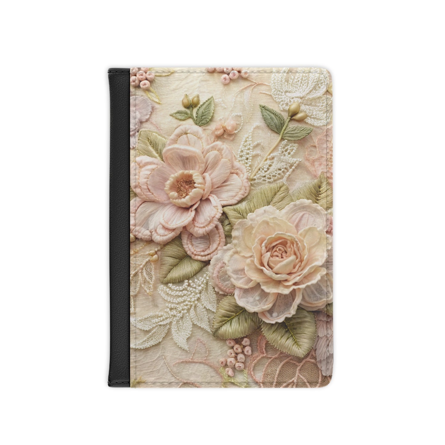 Floral Embroidered Passport Cover — Vintage Rose Travel Wallet