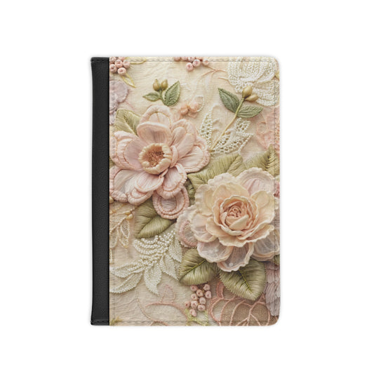 Floral Embroidered Passport Cover — Vintage Rose Travel Wallet