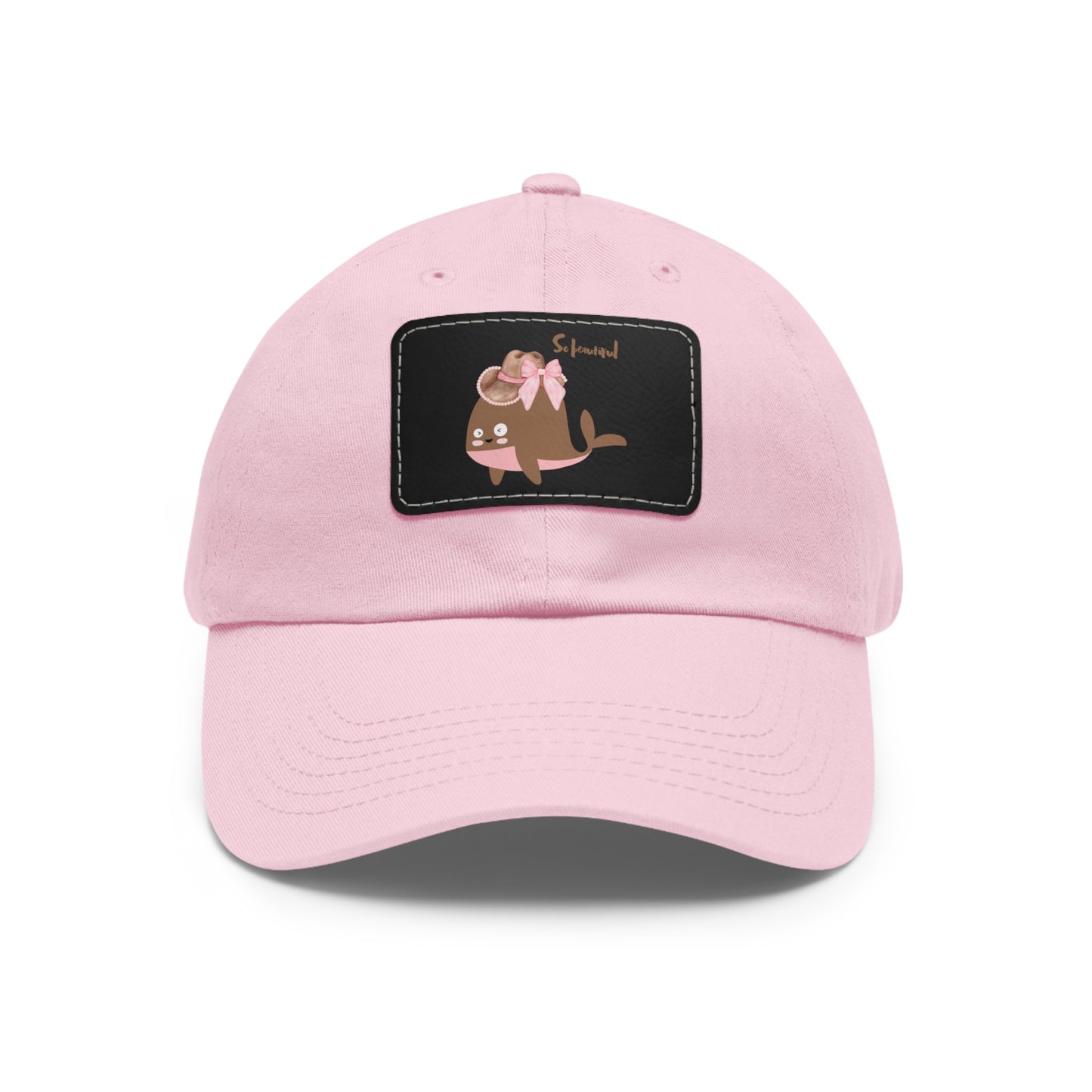 Whale wearing a cowboy hat with a pink bow Dad Hat with Leather Patch (Rectangle)