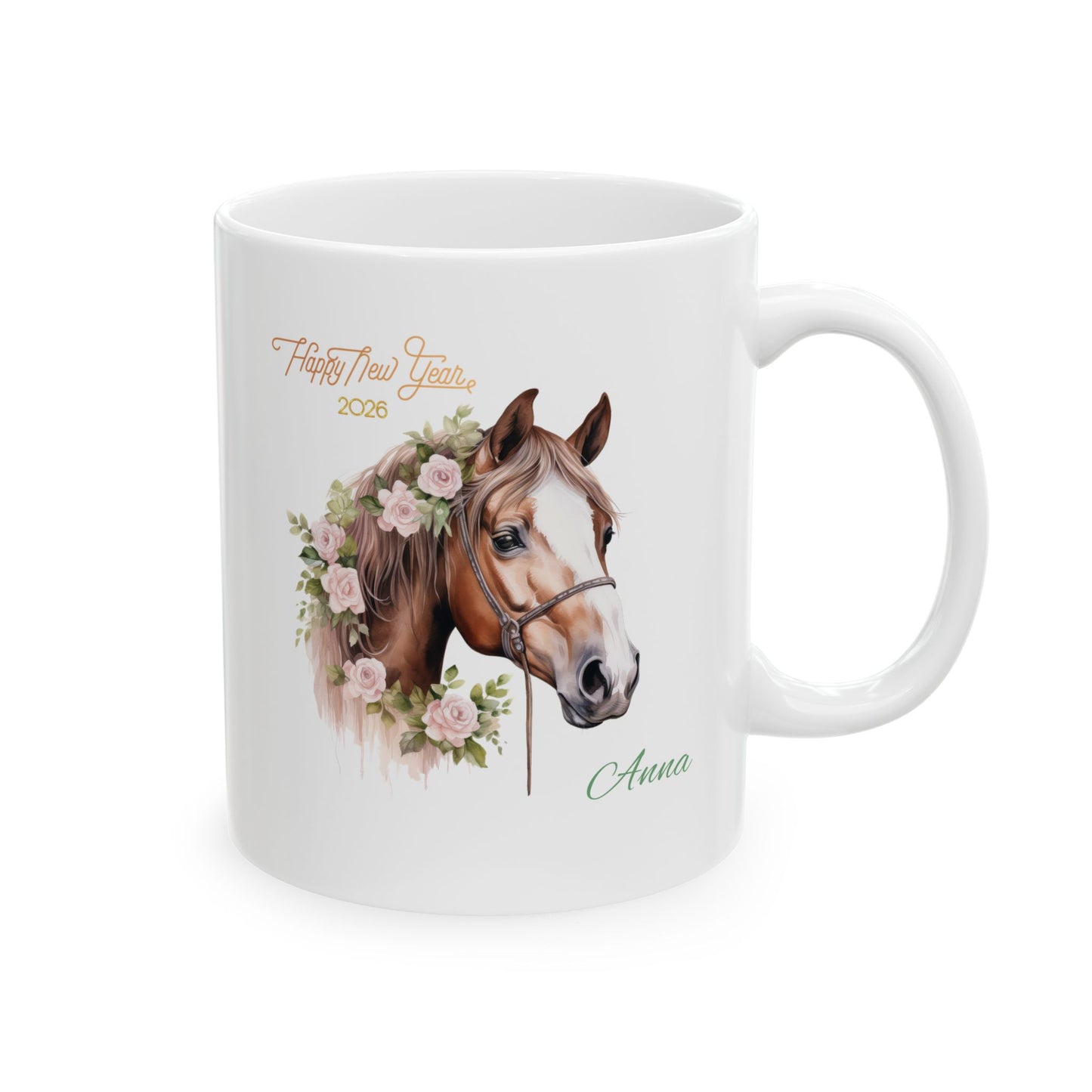 Horse Lover Ceramic Mug — Floral Horse Portrait Mug (11oz & 15oz)