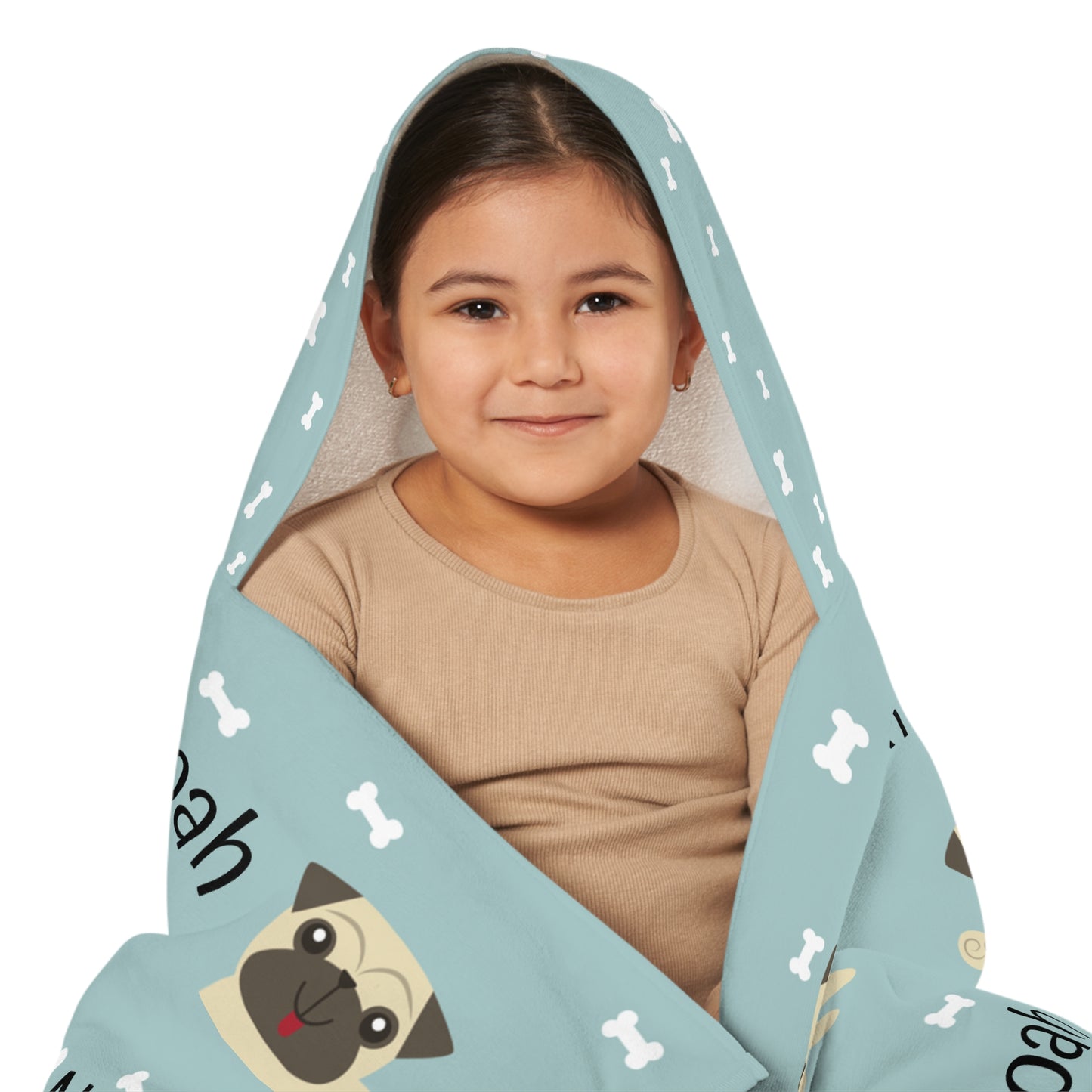 Personalized Pug Kids Hooded Towel – Name Customizable Beach & Bath Wrap for Toddlers