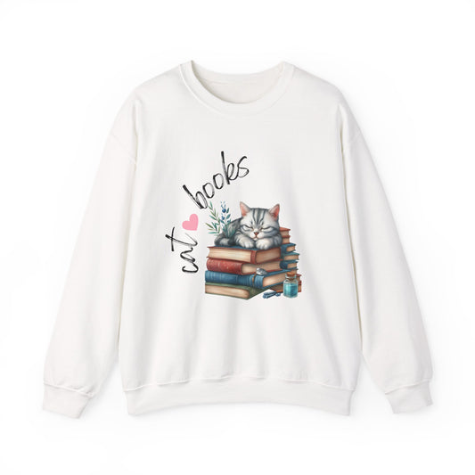 Cozy Cat Lover Crewneck Sweatshirt - Great for Book Lovers, Cat Enthusiasts, Gifts, Casual Wear, Cozy Nights