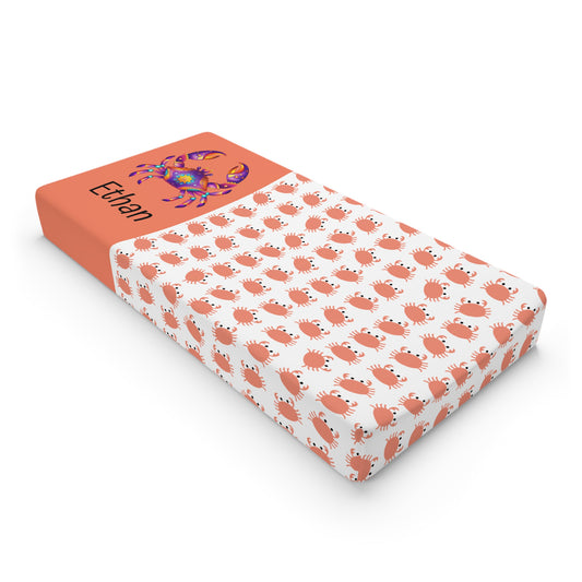 Crab Pattern Baby Changing Pad Cover — Personalized Coral Nursery Accent