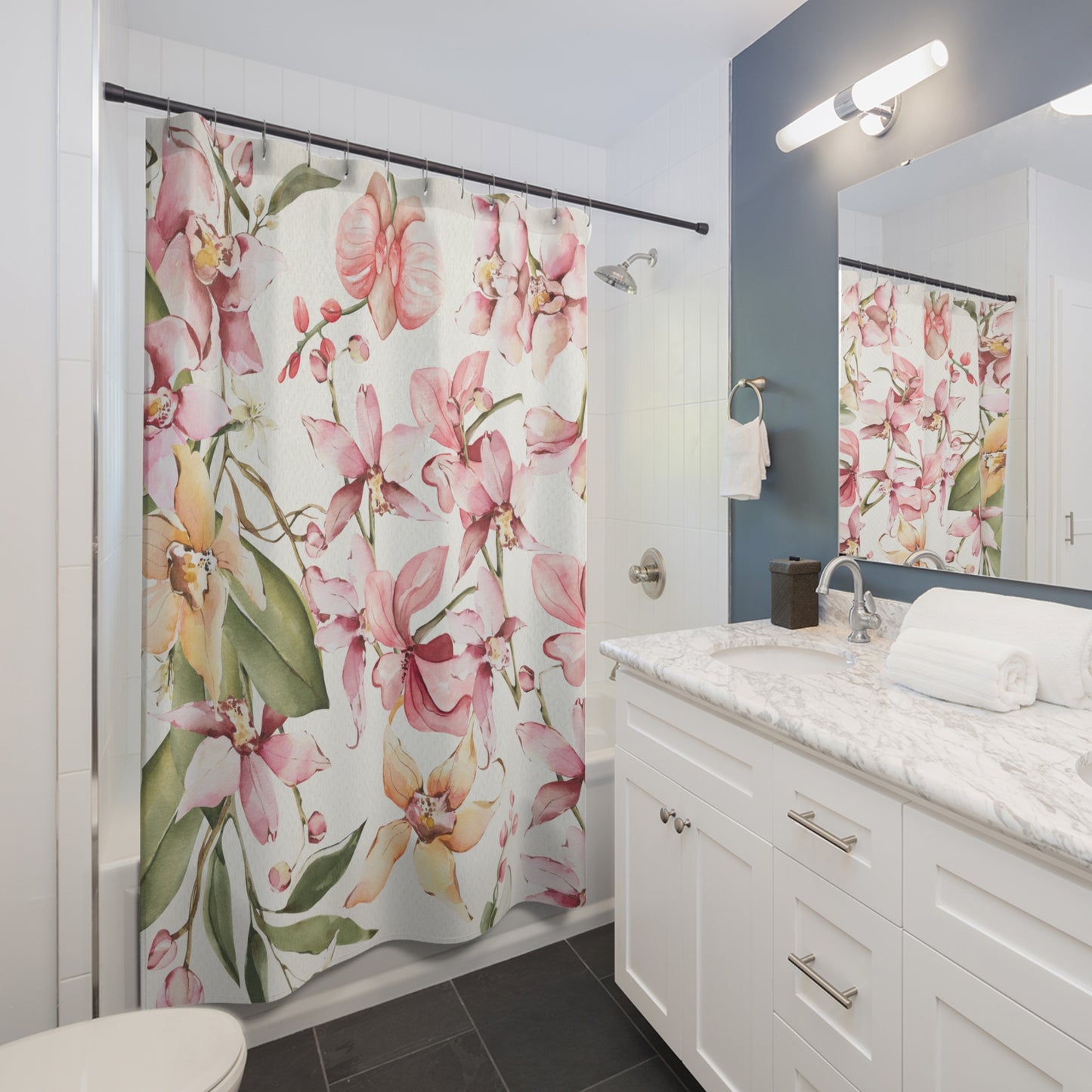 Orchid Blossom Shower Curtain — Pink Floral Botanical Bath Decor