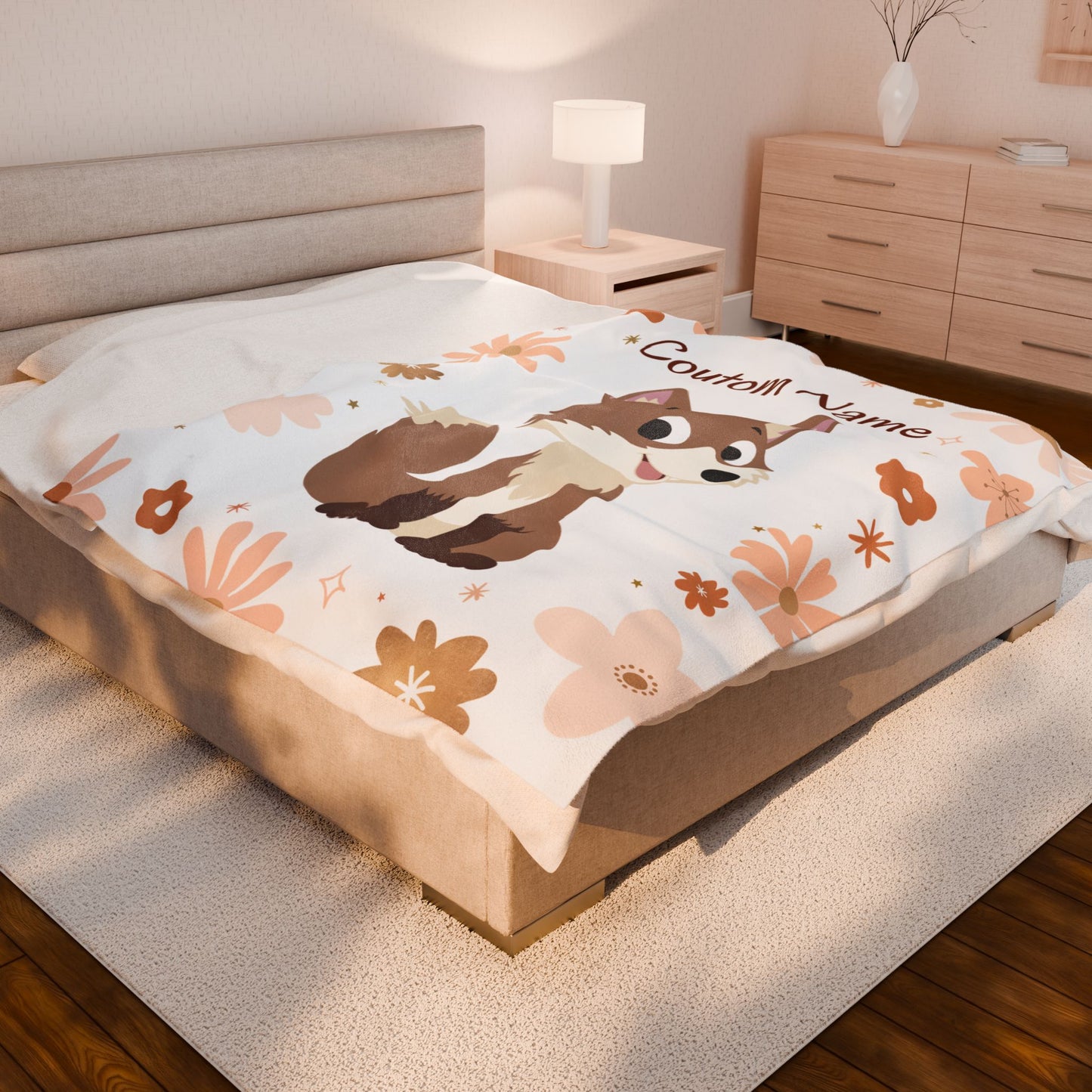 Personalized Velveteen Plush Blanket with Cute Fox Design, Custom Name Blanket, Children's Bedroom Decor, Cozy Gift for Kids, Baby [...]