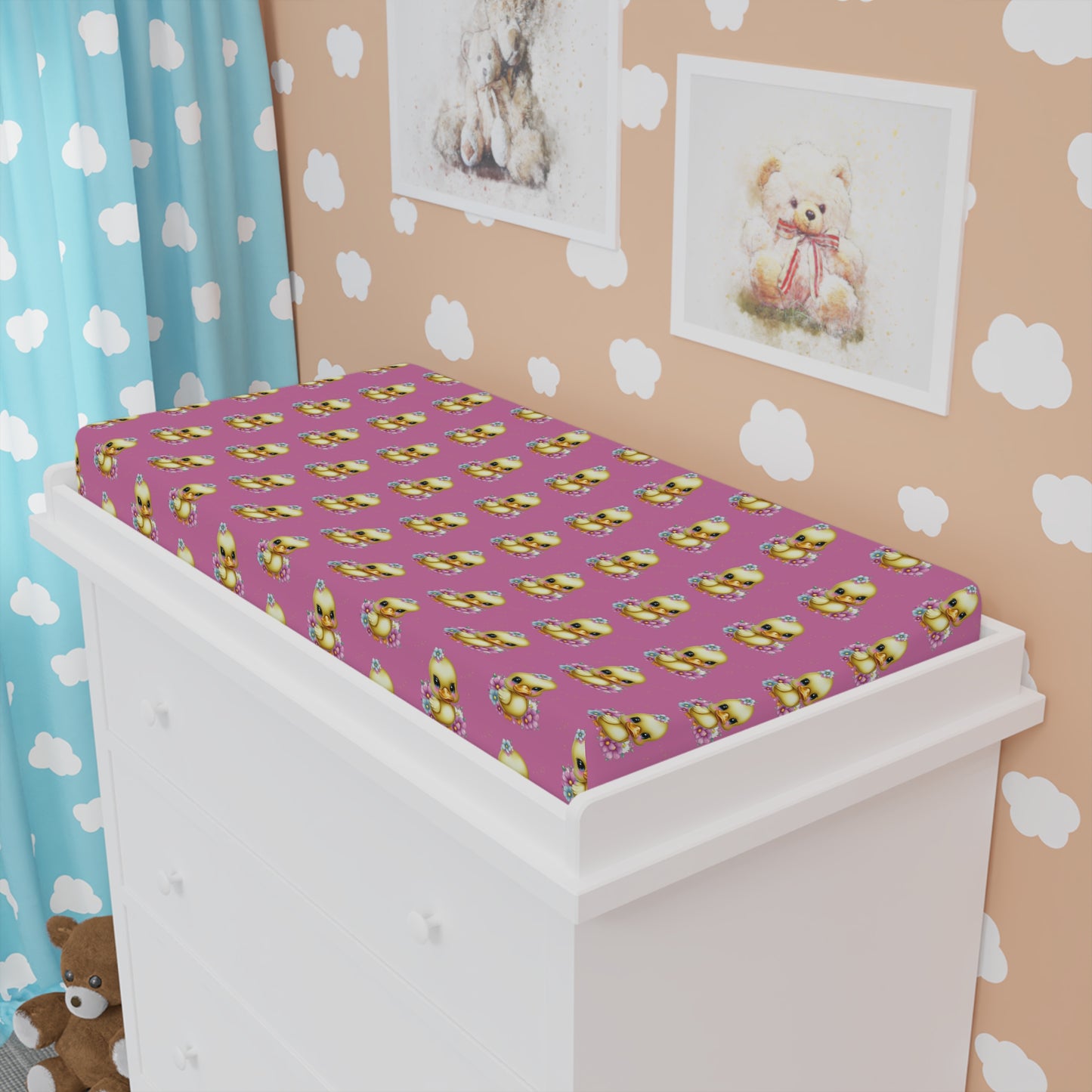 Pink Baby Changing Pad Cover with Cute Duck Pattern – Waterproof Fitted Crib Changing Mat Cover