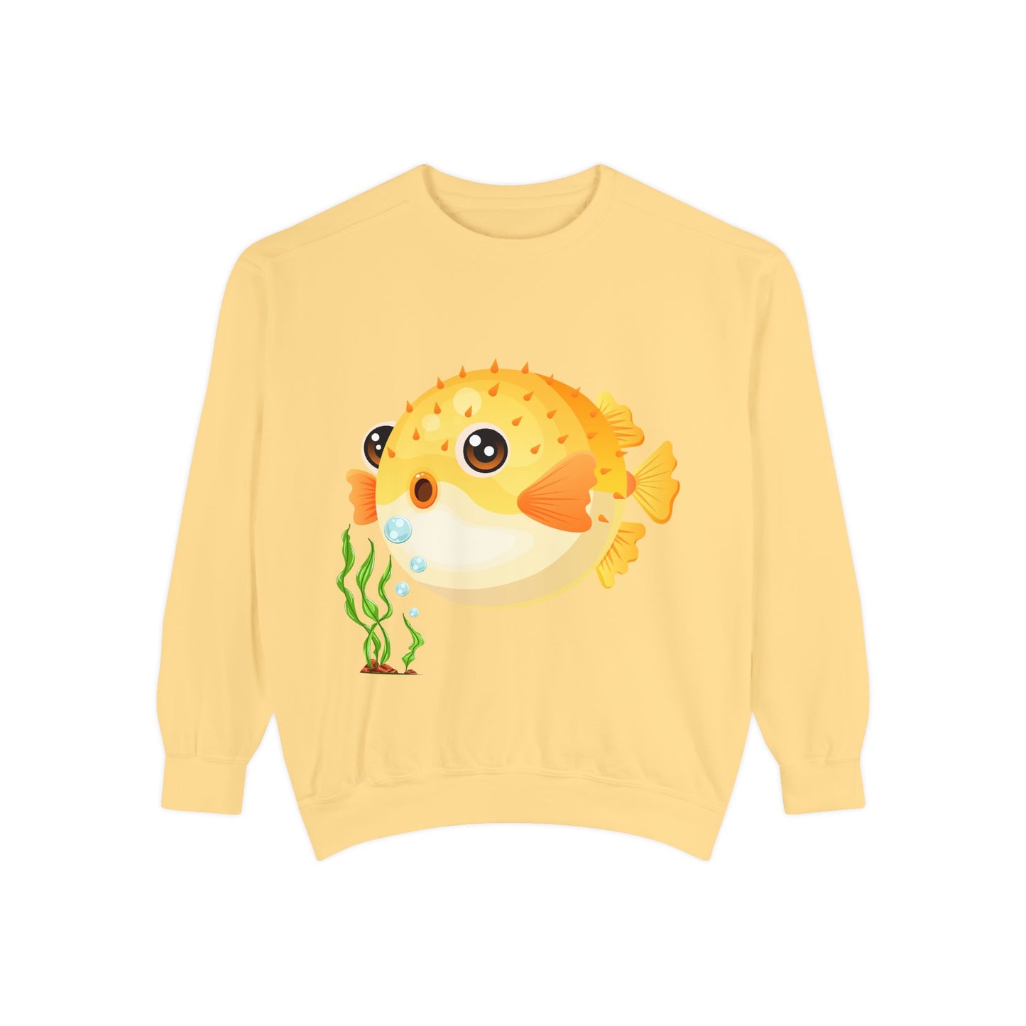 Cartoon Pufferfish with seaweed Unisex Garment-Dyed Sweatshirt