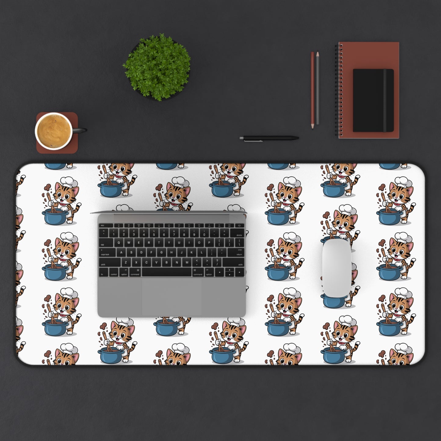Cute Cat and Tea Desk Mat for Home Office