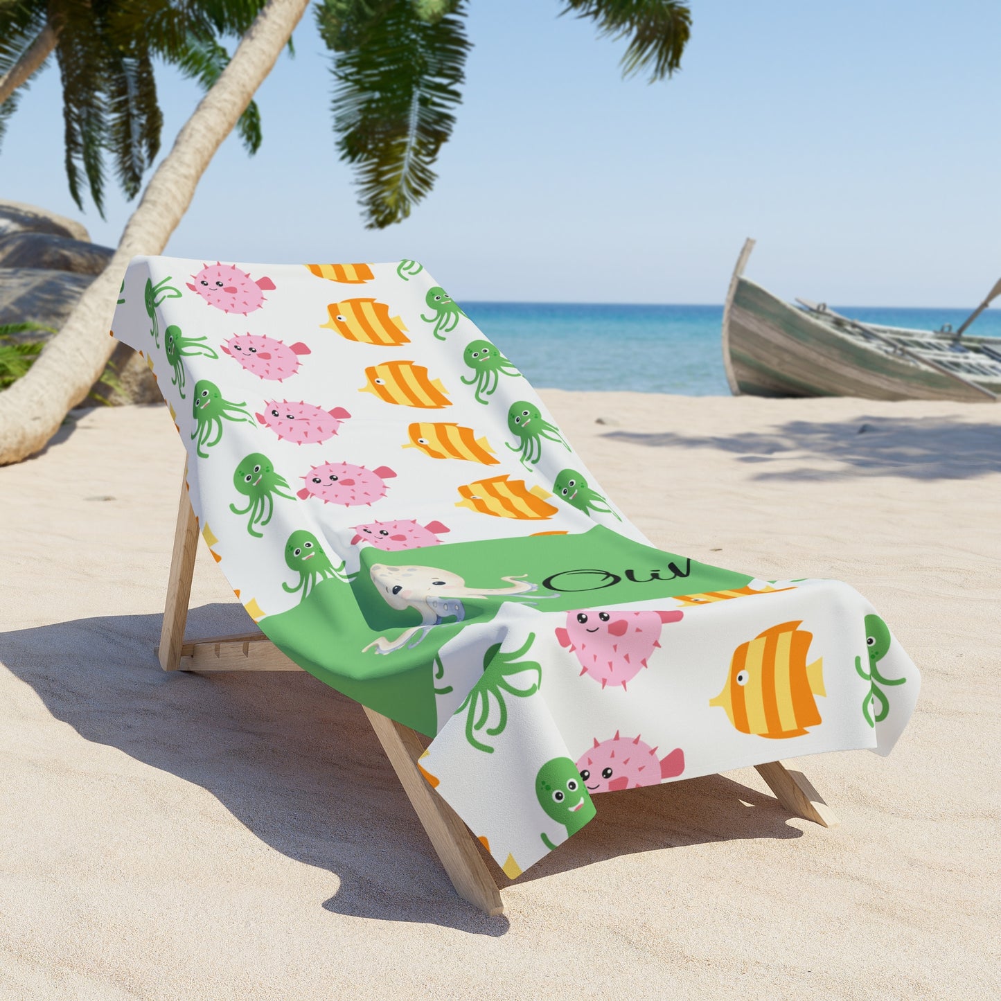 Personalized Octopus Beach Towel – Cute Sea Critter Pattern with Name