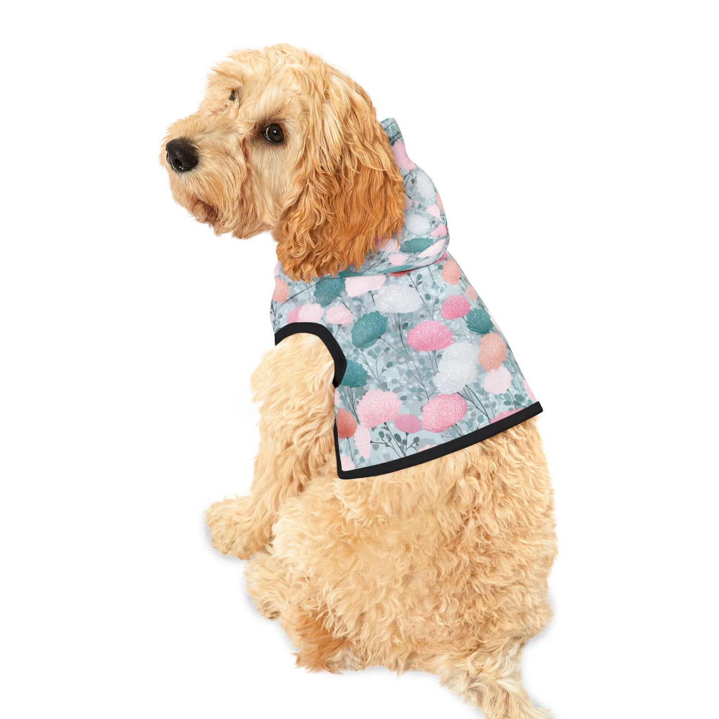 Dog Hoodie – Pastel Floral Pattern Pet Hoodie (Pink & Teal)