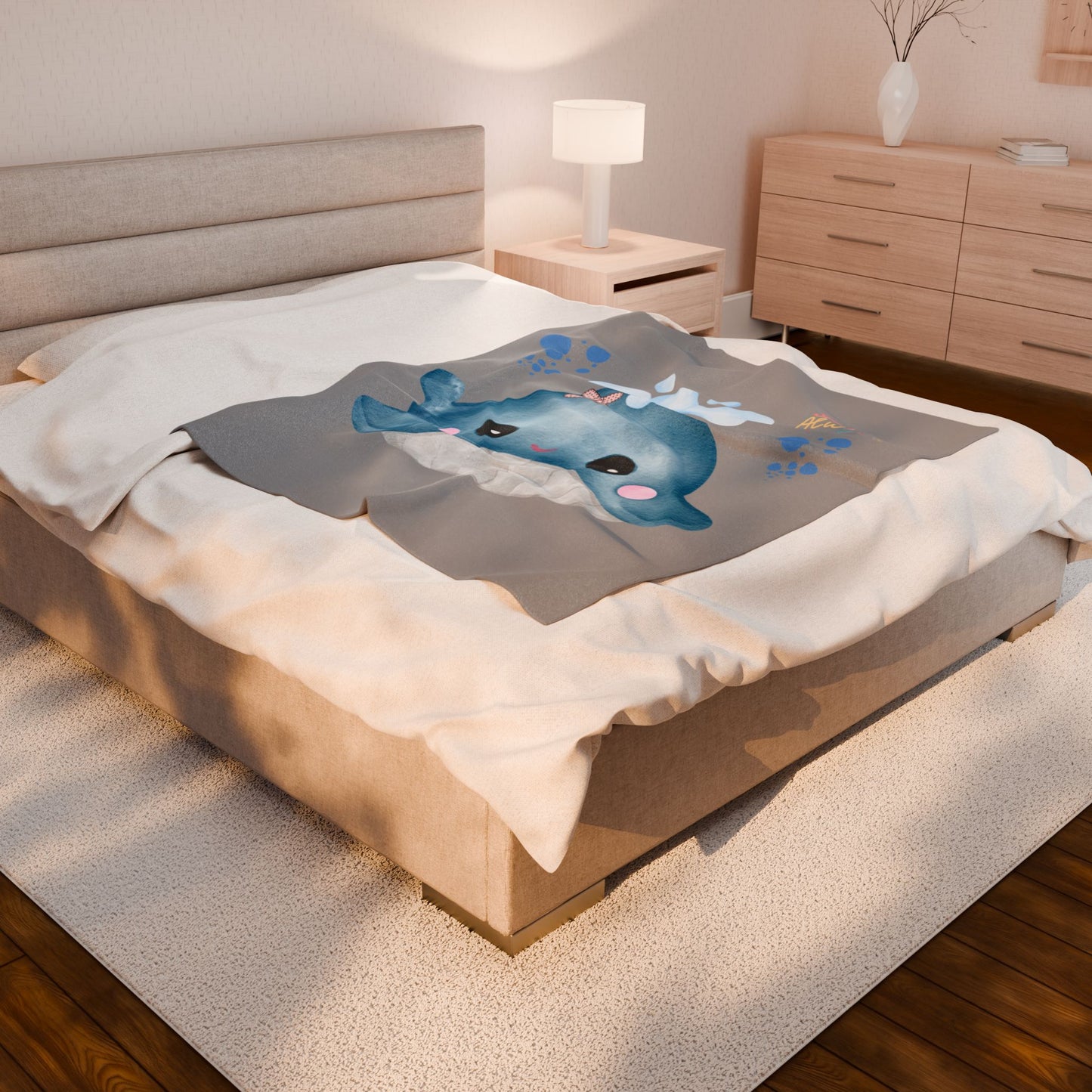 Whale with a bandage and bubble Velveteen Plush Blanket