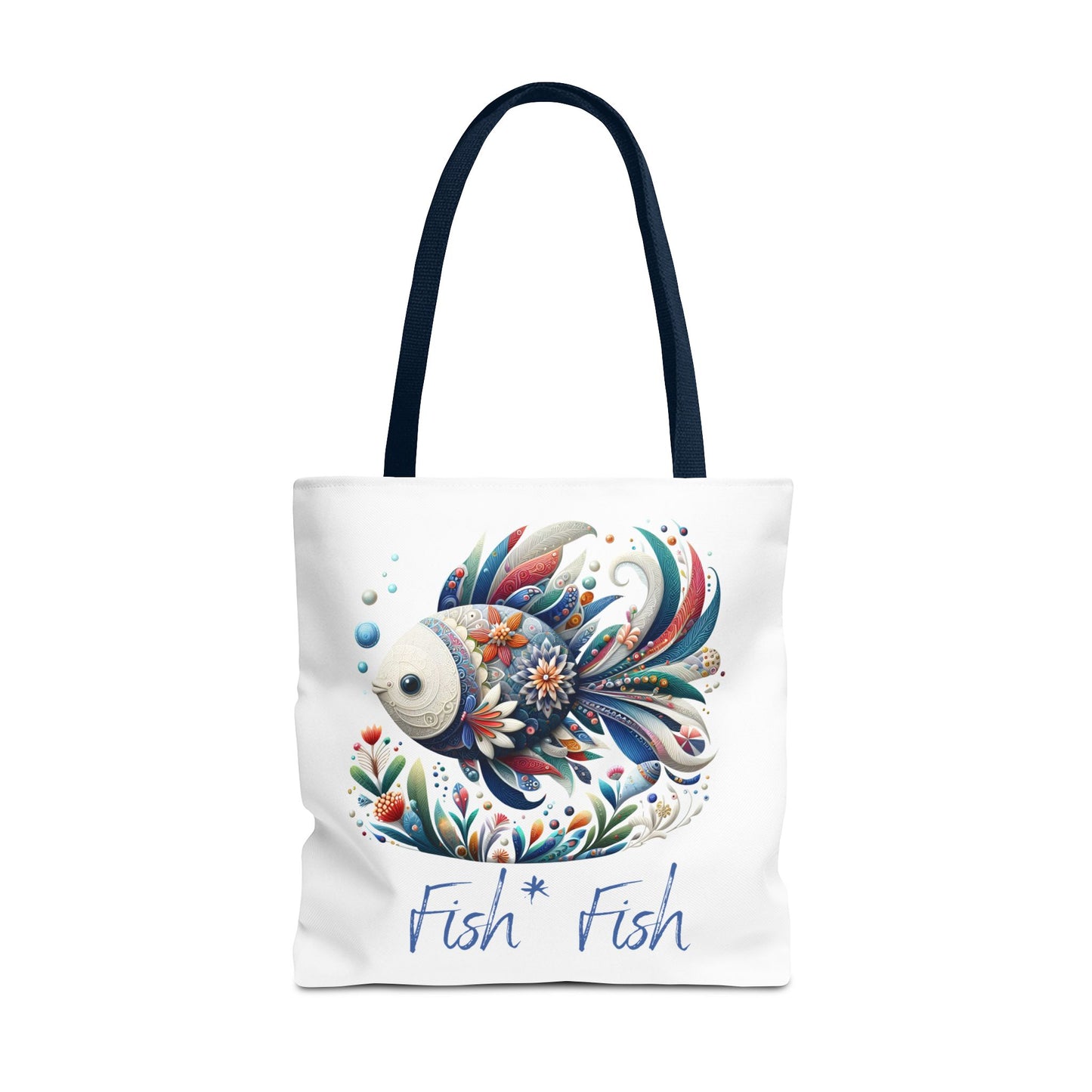 Floral Fish Tote Bag — Colorful Whimsical "Fish Fish" Canvas Tote