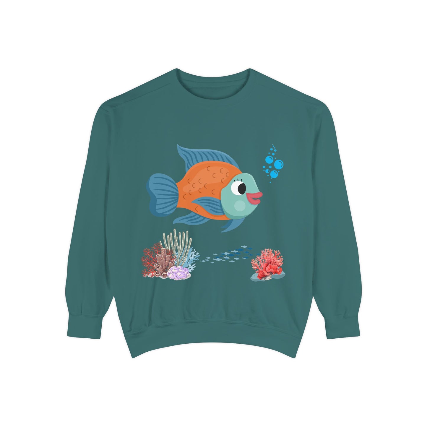 Orange and blue fish with coral and bubble Unisex Garment-Dyed Sweatshirt