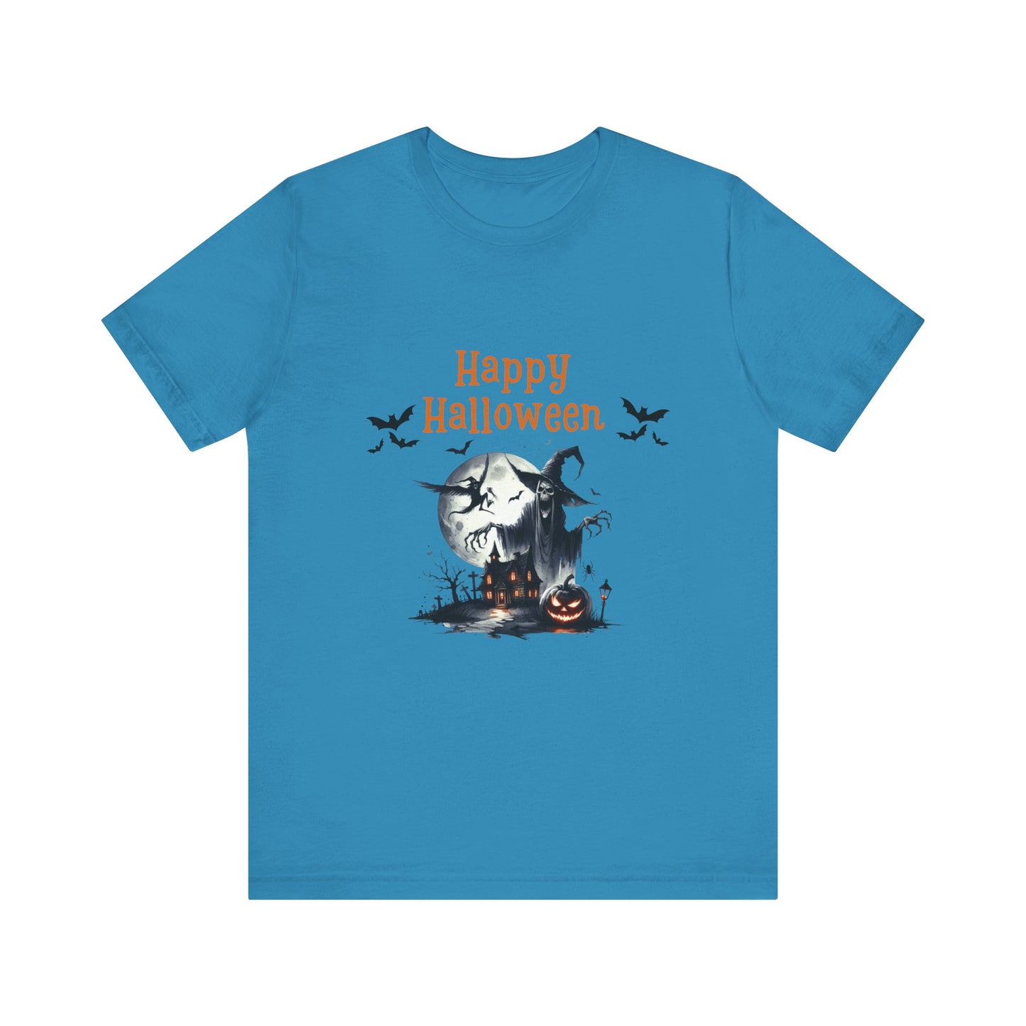 Happy Halloween Unisex Tee, Spooky T-Shirt, Halloween Gift, Fall Wardrobe Essential, Ghosts and Ghouls Vibe