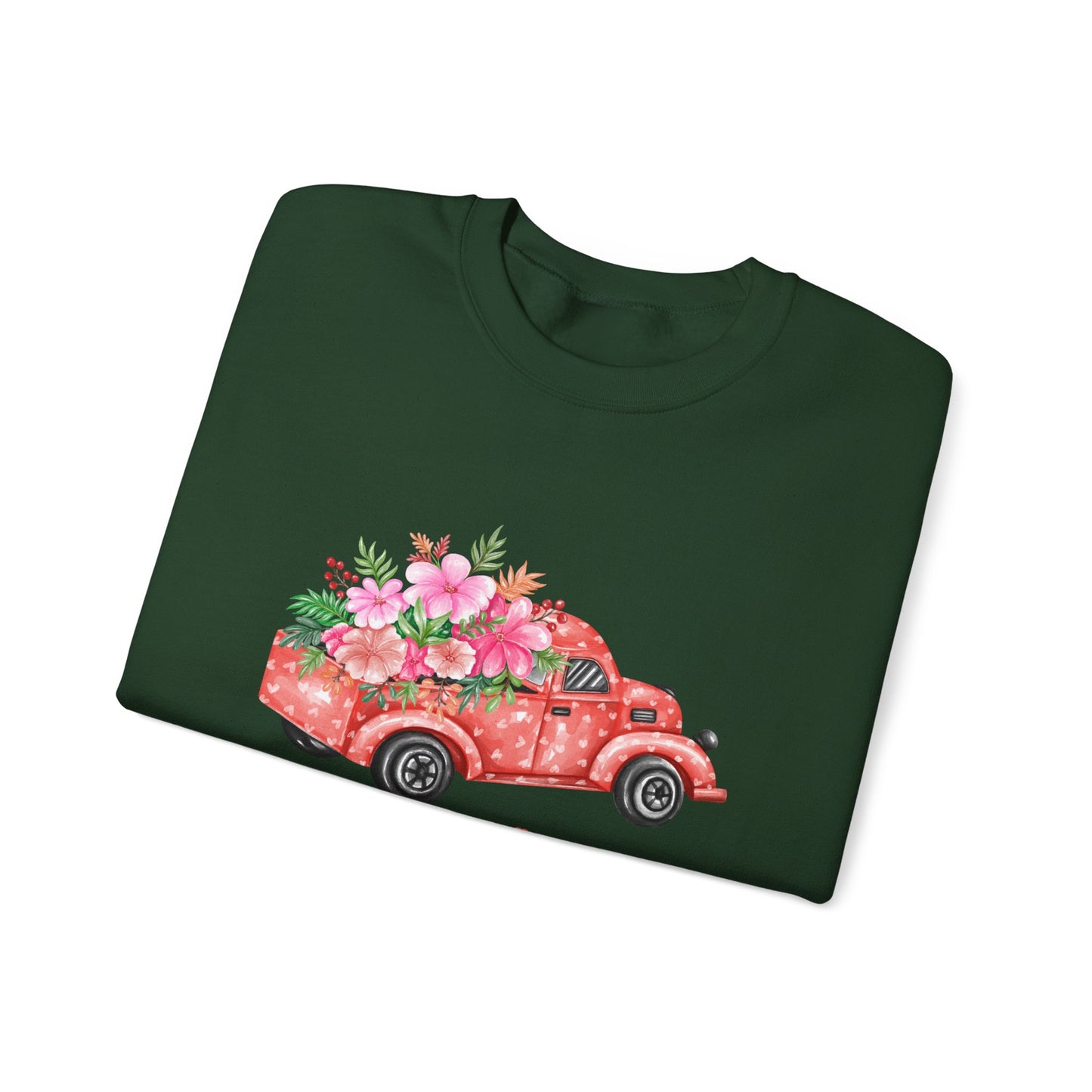 Flower Truck Crewneck Sweatshirt, Cozy Unisex Sweater for Valentine's Day, Comfortable Gift for Him/Her, Casual Love Apparel, Floral [...]