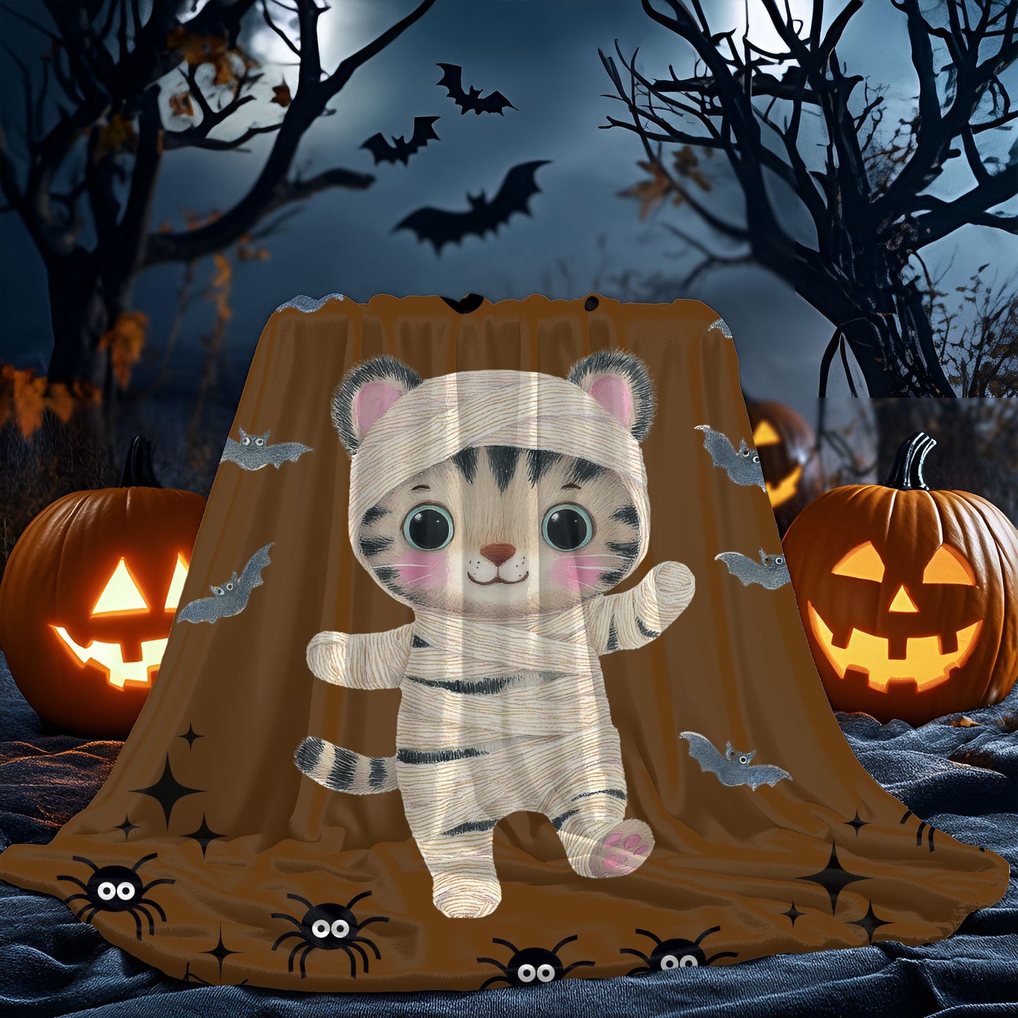 Cute Tiger Halloween Plush Blanket, Cozy Throw for Kids, Soft Fleece Blanket, Halloween Decor, Perfect Gift for Fall Celebrations