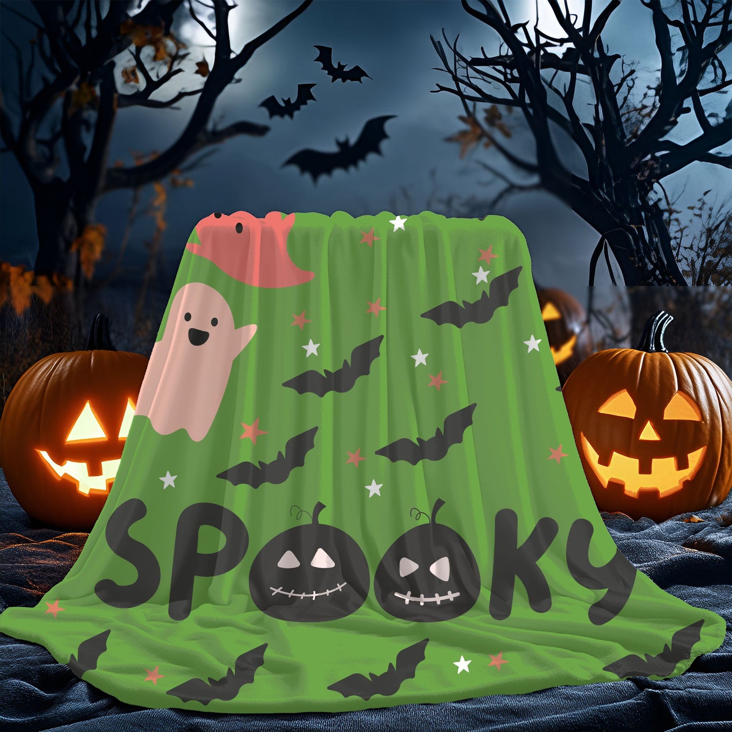 Spooky Ghosts Velveteen Plush Blanket | Cozy Halloween Throw | Soft Fall Decor | Kids Halloween Gift | Warm Plush Blanket