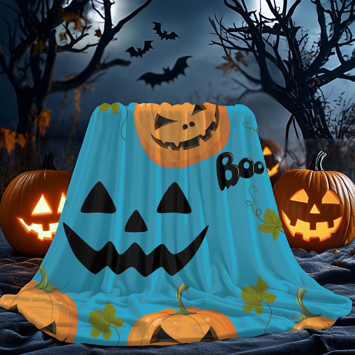 Halloween Pumpkin Plush Blanket, Cozy Throw for Fall Decor, Spooky Home Accents, Perfect for Trick or Treating