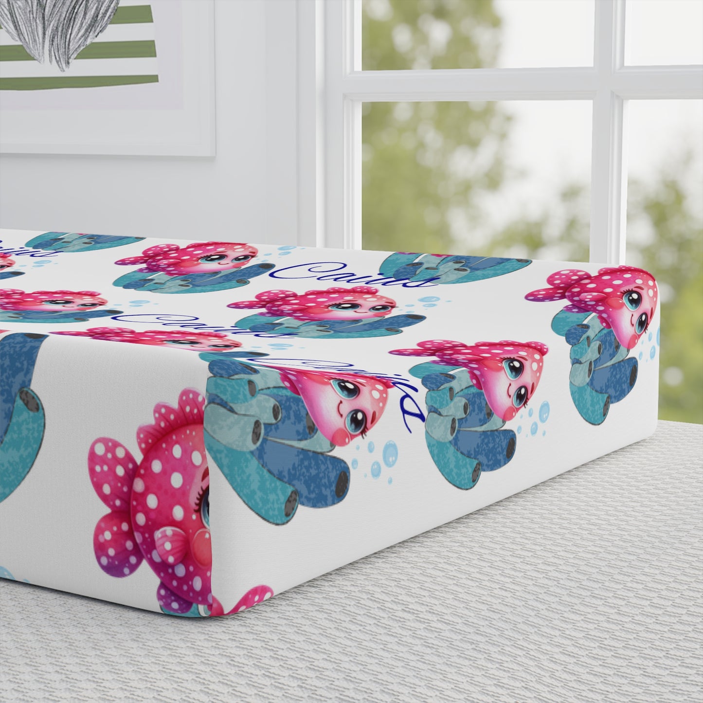 Mermaid Princess Baby Changing Pad Cover — Pink & Teal Nautical Nursery