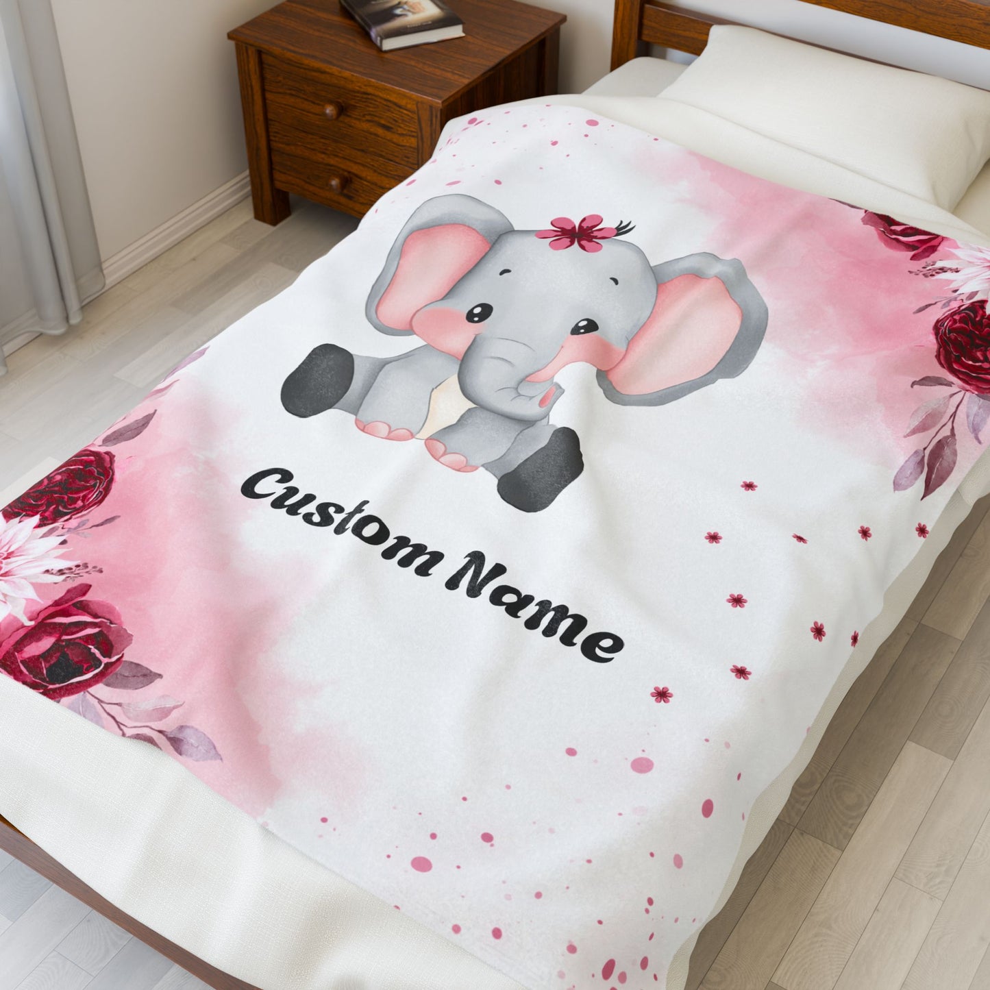 Personalized Elephant Plush Blanket, Baby Shower Gift, Nursery Decor, Custom Name Blanket, Soft Baby Blanket