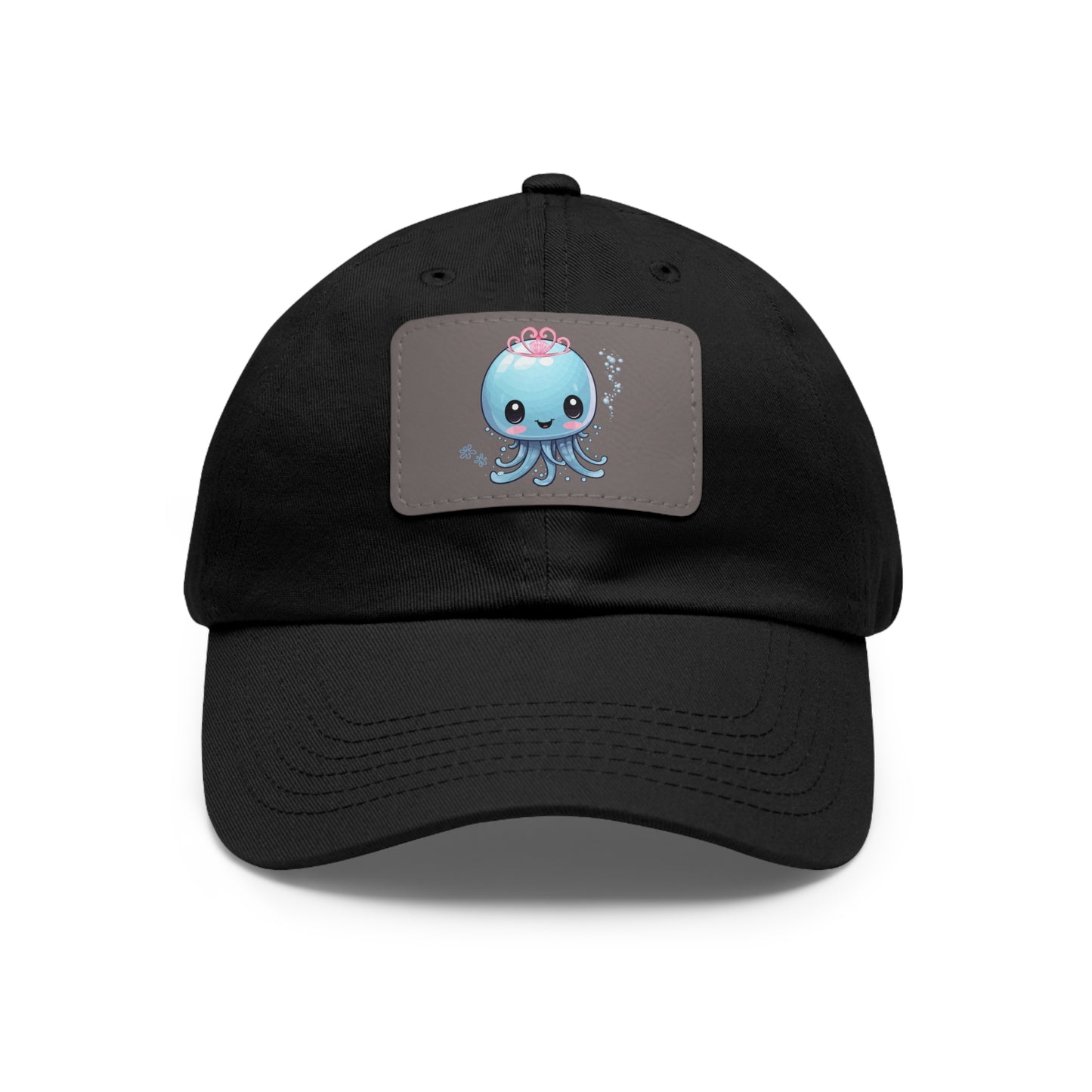 Blue jellyfish with a pink tiara Dad Hat with Leather Patch (Rectangle)