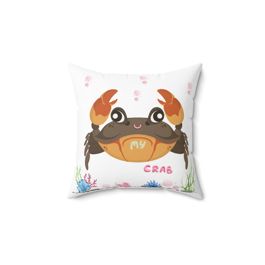 Crab with subtle bubbles and underwater flora Spun Polyester Square Pillow