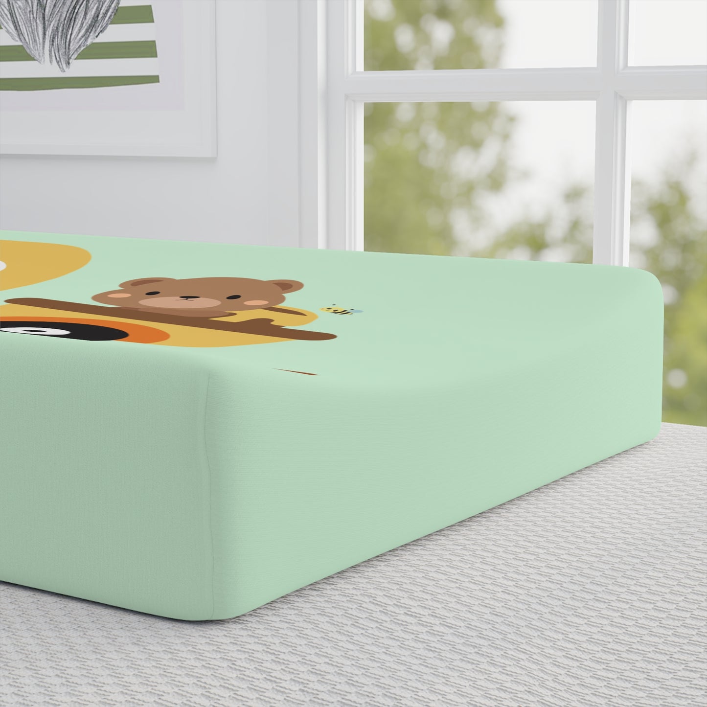 Changing Pad Cover - Cute Bear Train Design (Mint)