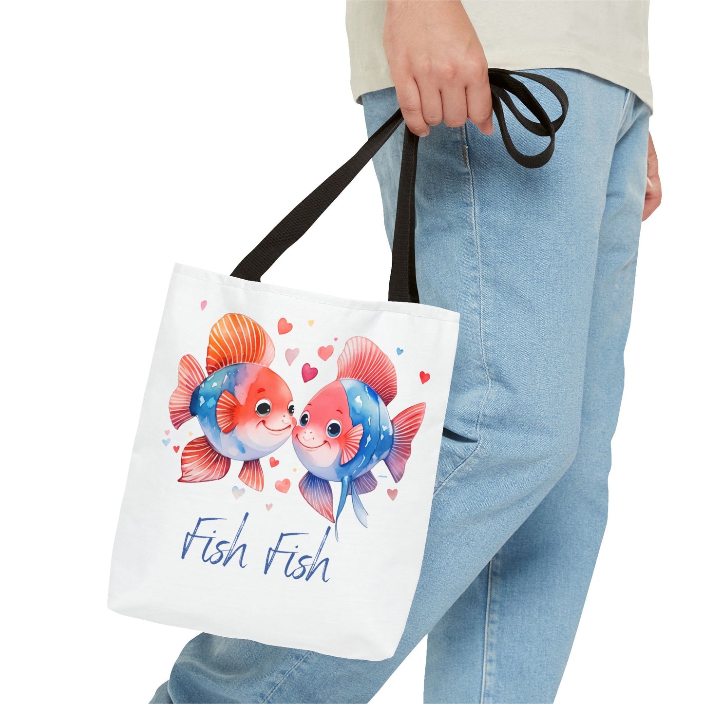 Cute Fish Couple Tote Bag — 'Fish Fish' Romantic Sea Life Beach Shopper