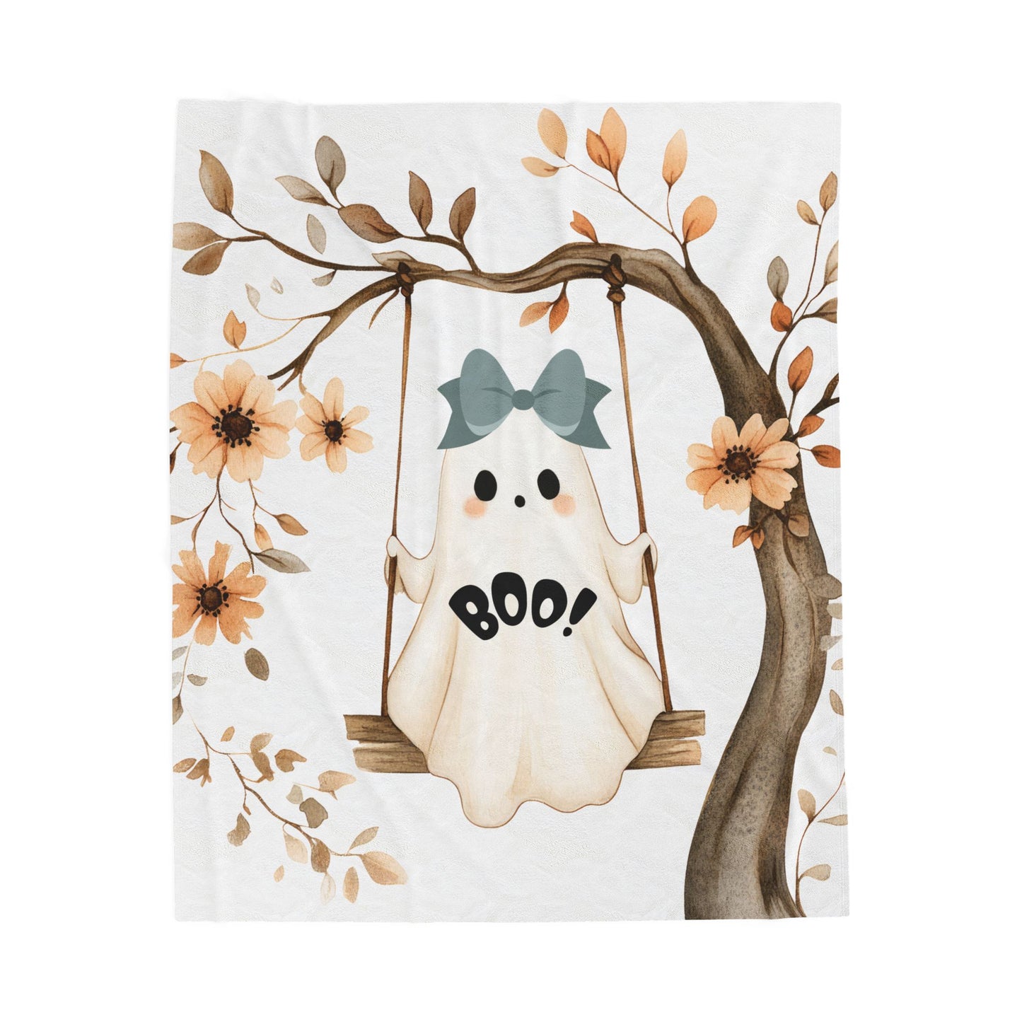 Cozy Halloween Velveteen Plush Blanket, Soft Throw for Fall Decor, Boo Ghost Design, Perfect for Movie Nights & Gifts