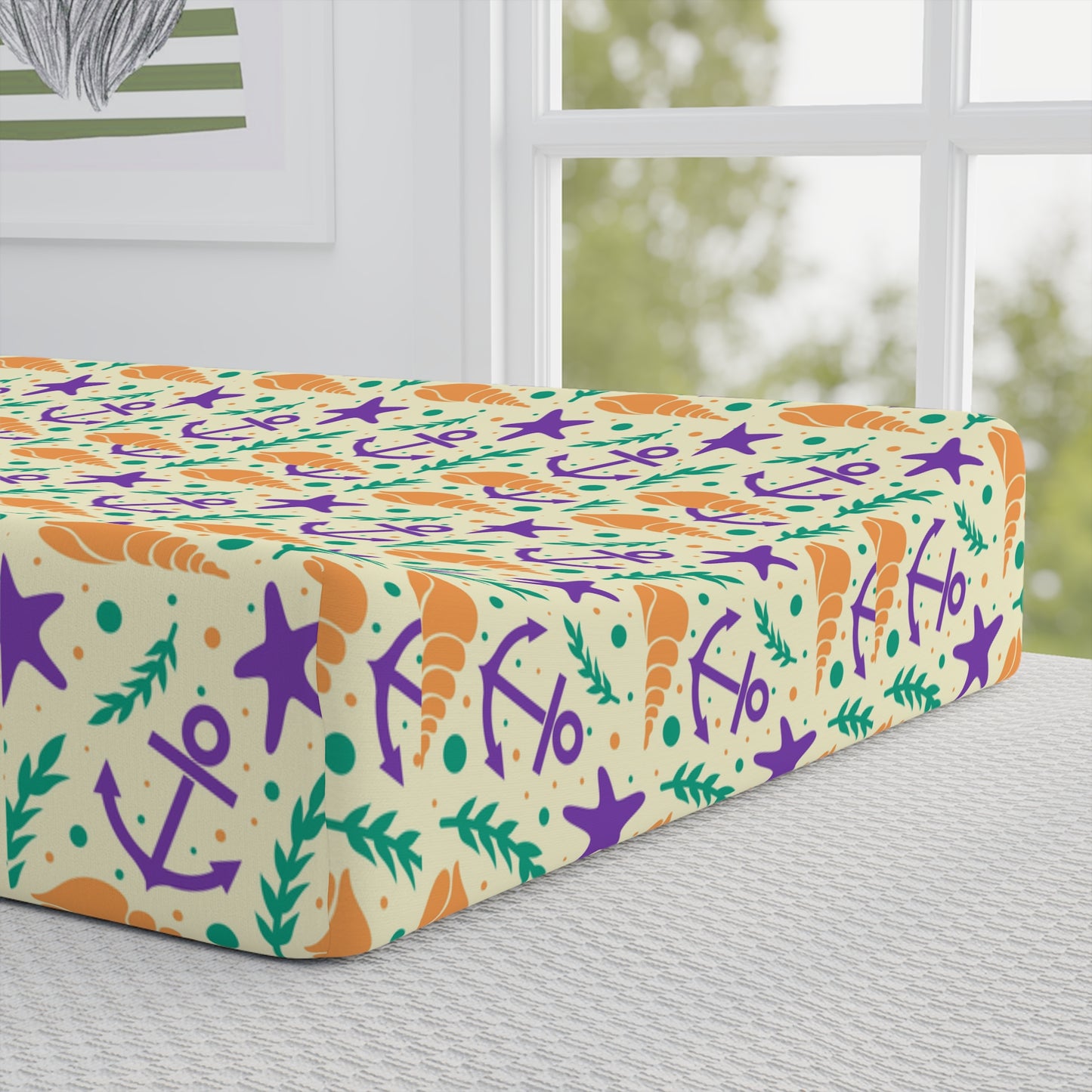 Changing Pad Cover — Personalized Seashell & Starfish Baby Changing Mat Cover (Name Option)