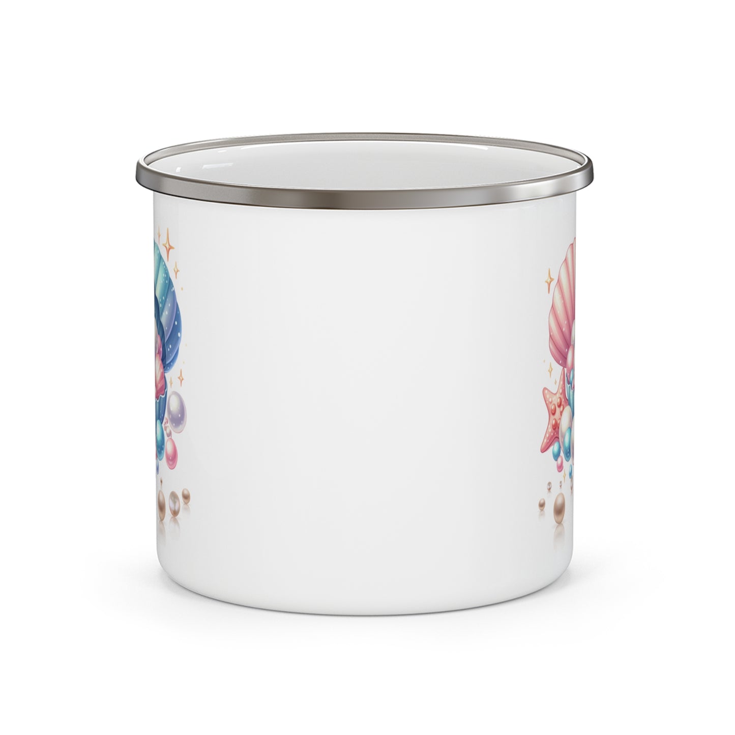 Coastal Charm Enamel Camping Mug - Seashells & Pearls Design