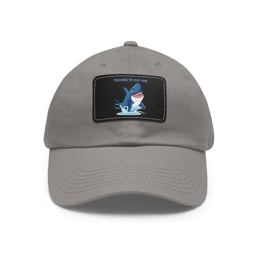 Humorous cartoon shark with threatening text Dad Hat with Leather Patch (Rectangle)