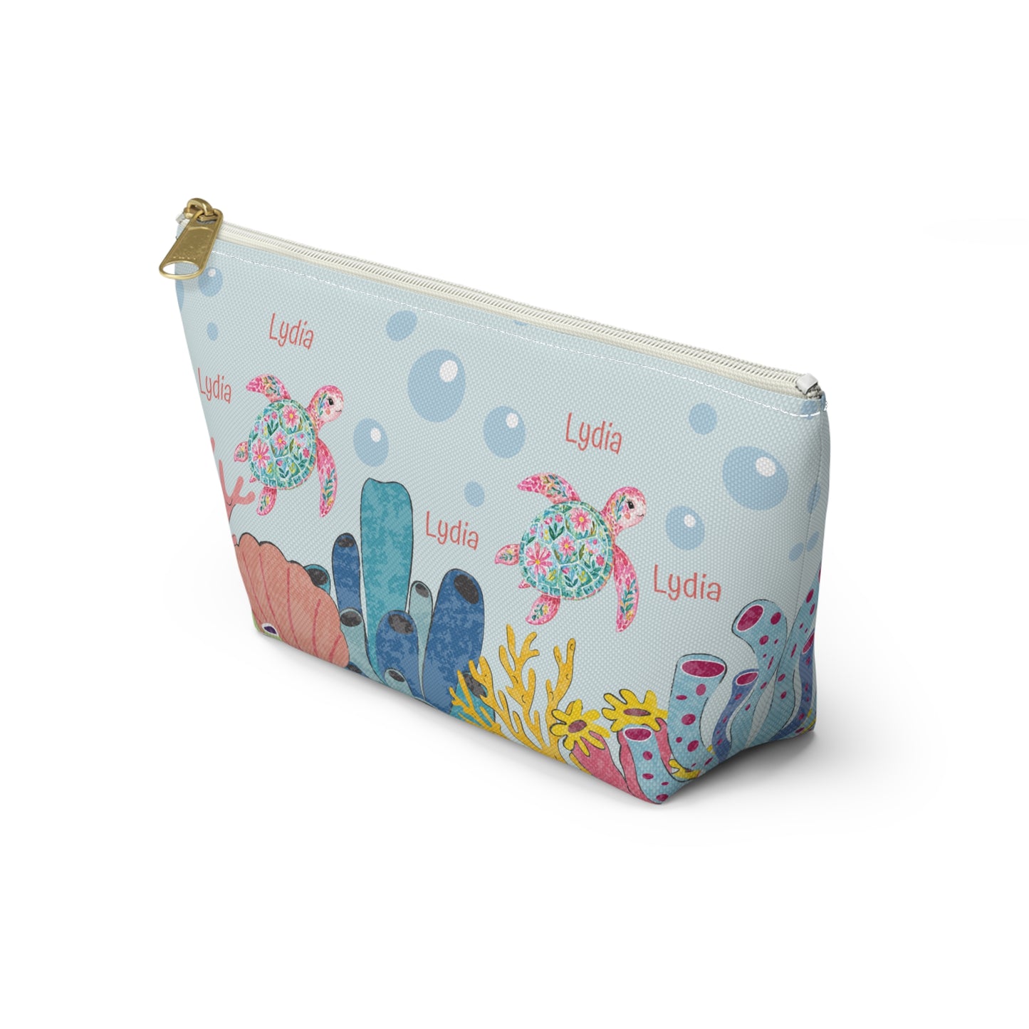 Personalized Sea Turtle Makeup Bag — Floral Turtle Cosmetic Pouch