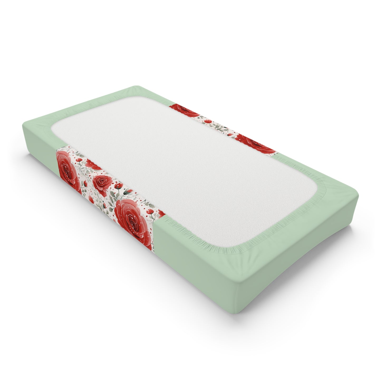 Floral Rose Baby Changing Pad Cover — Personalized Mint Green Nursery