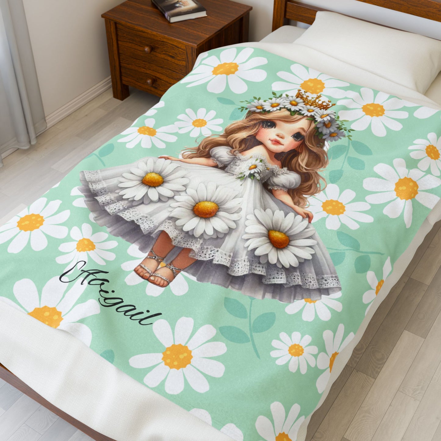 Personalized Floral Velveteen Plush Blanket | Cozy Gift for Kids, Nursery Decor, Birthday, Baby Shower, Home Decor