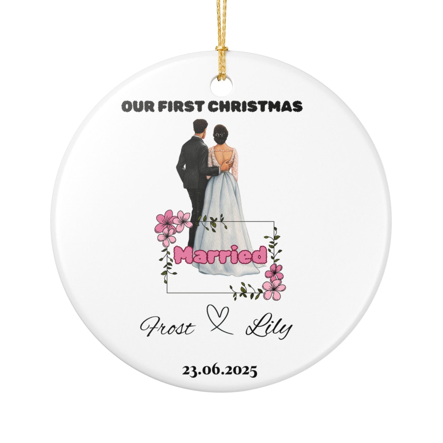 Personalized Wedding Ornament, Keepsake Decoration, First Christmas as Married Couple, Custom Holiday Decor, Engagement Gift, Newlywed [...]