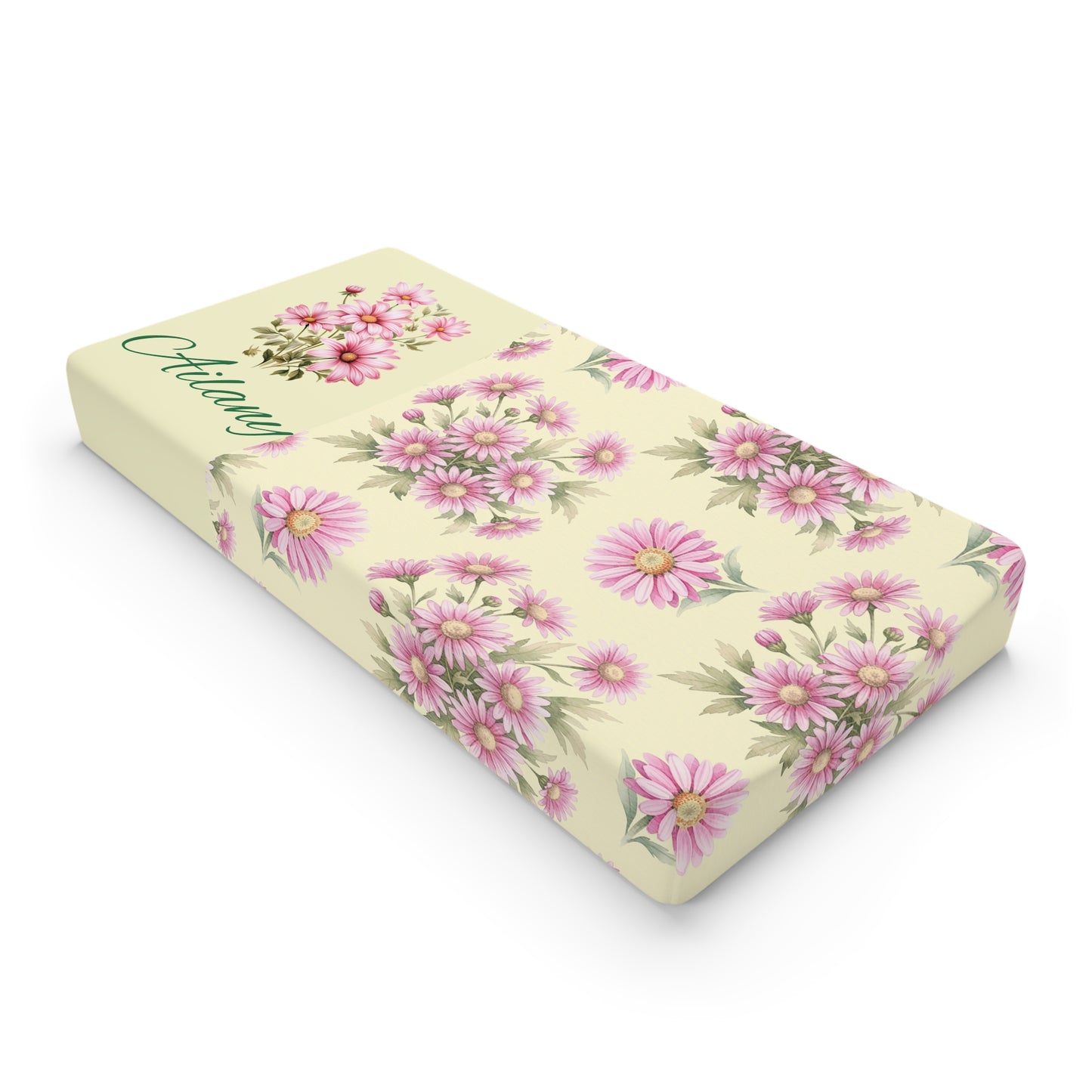 Floral Baby Changing Pad Cover — Pink Daisy Nursery Accent (Personalizable)