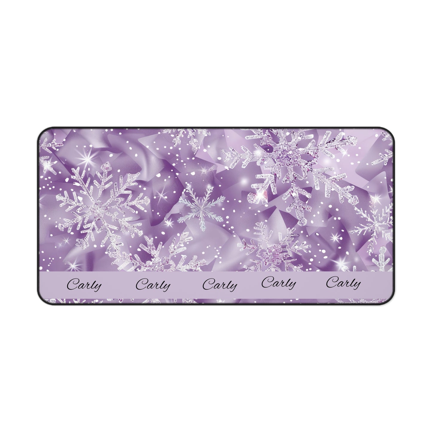Personalized Snowflake Desk Mat, Custom Mouse Pad, Winter Office Decor, Holiday Gift, Purple Snowflakes