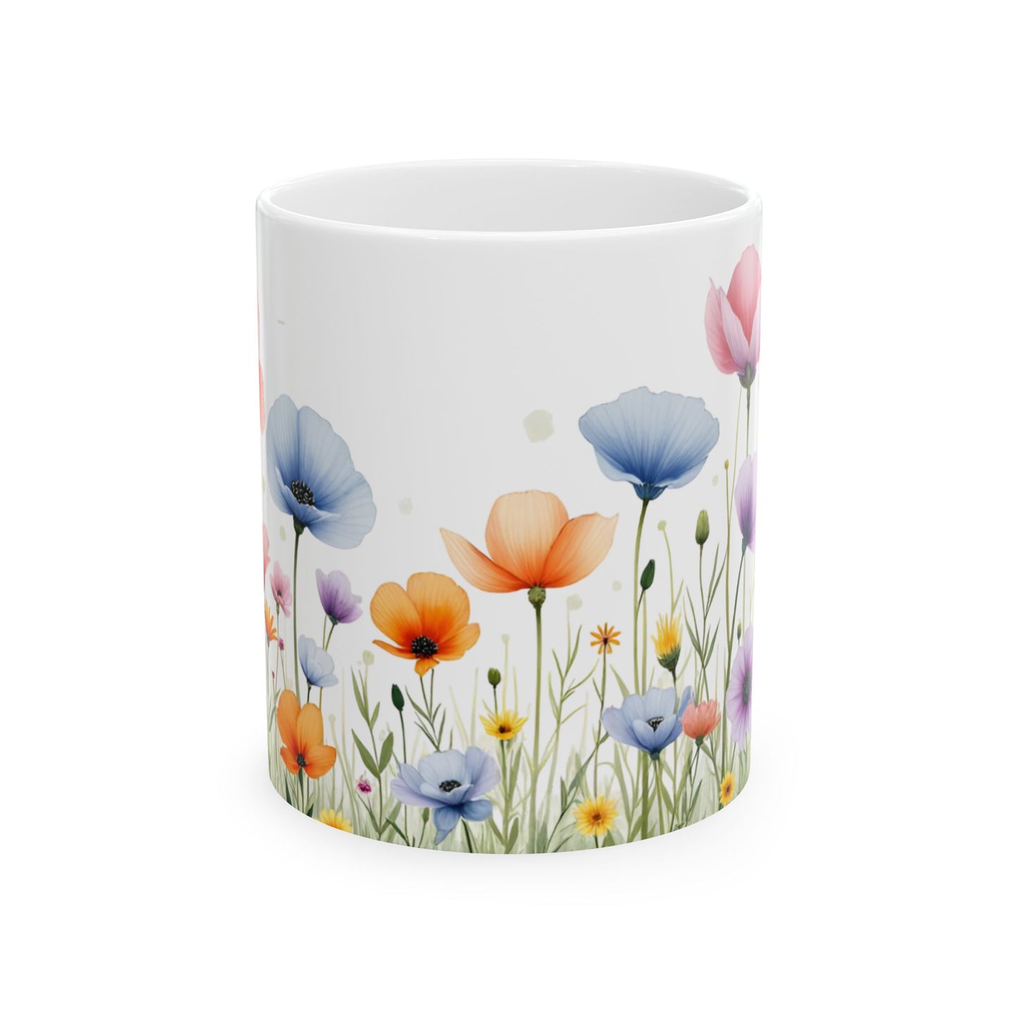 Floral Meadow Ceramic Mug — Watercolor Wildflower Coffee Cup (11oz & 15oz)