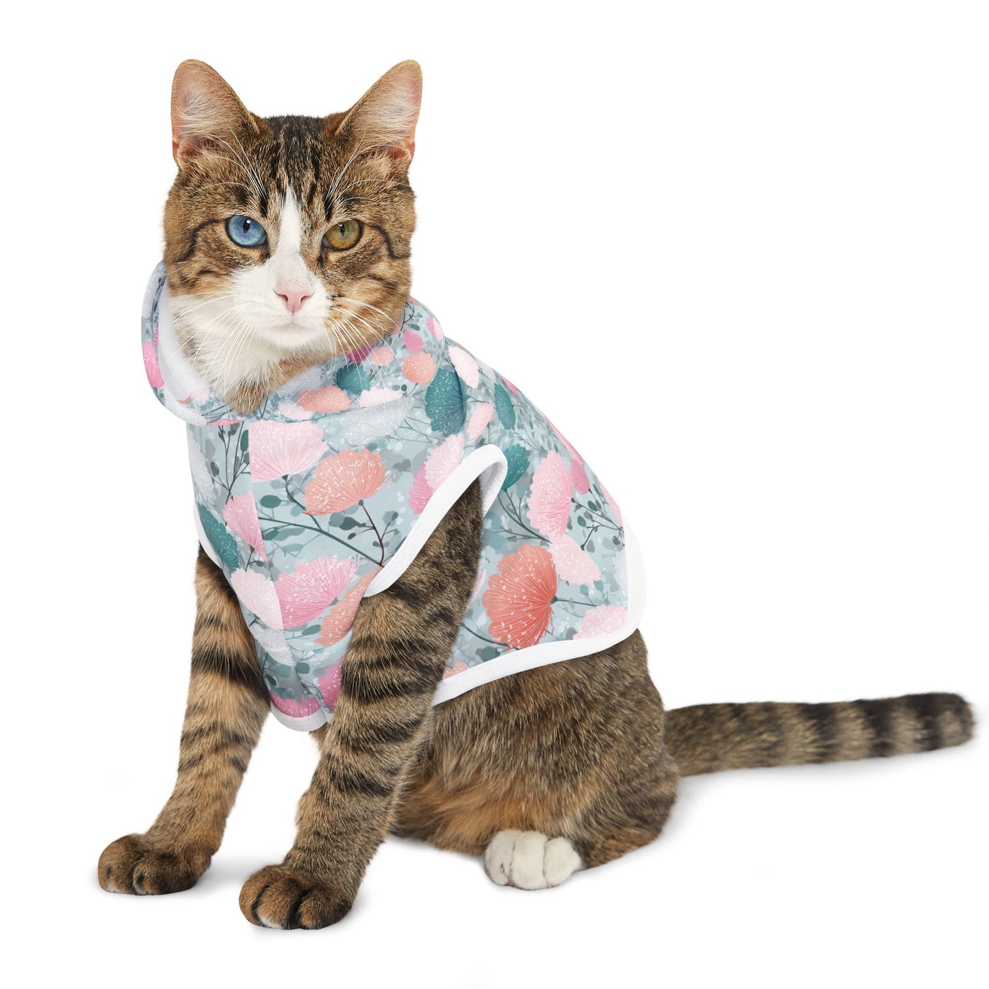 Dog Hoodie – Pastel Floral Pattern Pet Hoodie (Pink & Teal)