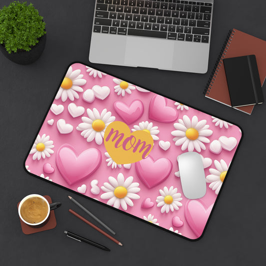 Mom Heart & Daisies Desk Mat — Pink Floral Mother’s Day Mousepad