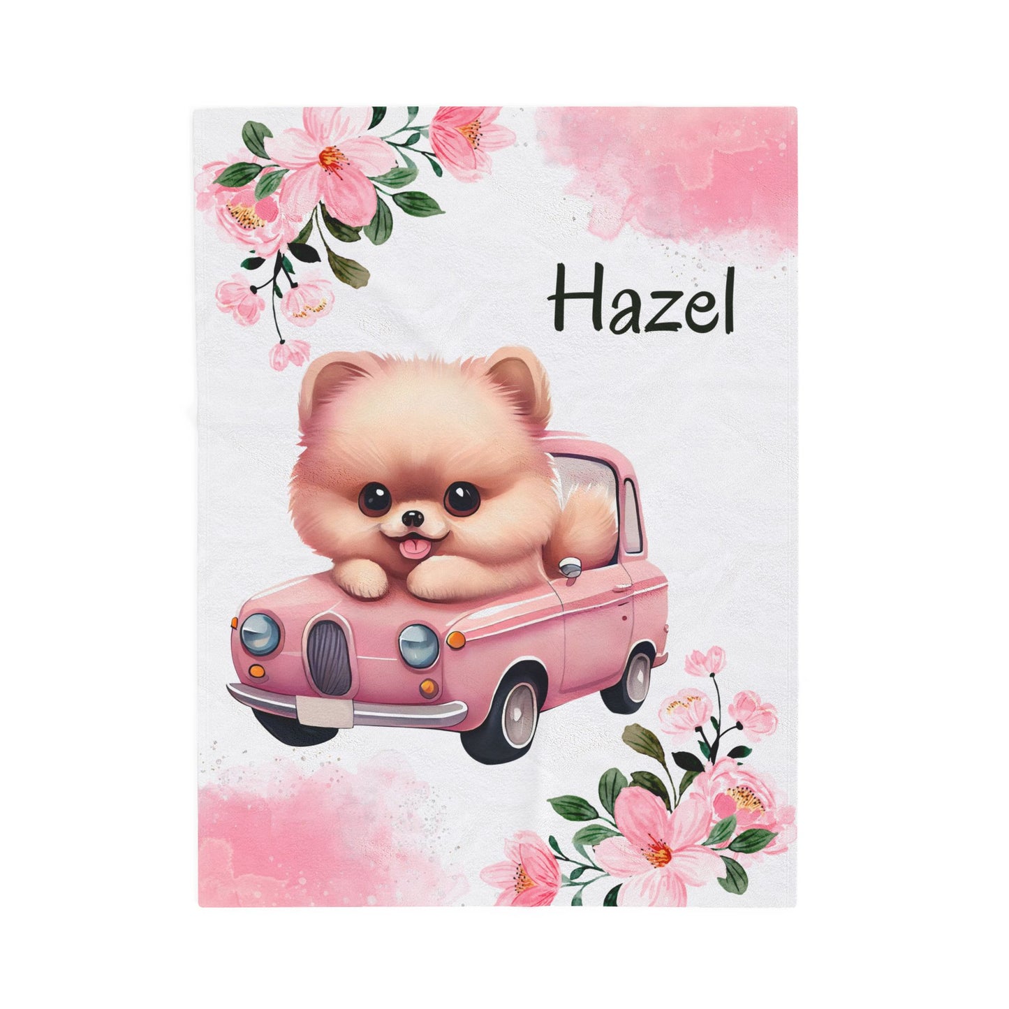 Personalized Plush Blanket with Cute Puppy Design, Soft Throw Blanket, Pet Lover Gift, Cozy Home Decor, Baby Shower Gift, Floral Accent