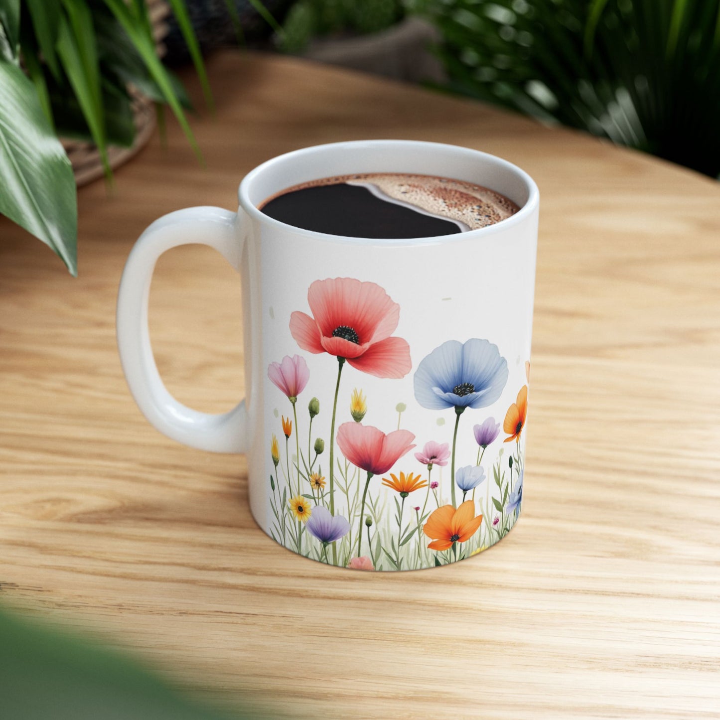 Floral Meadow Ceramic Mug — Watercolor Wildflower Coffee Cup (11oz & 15oz)